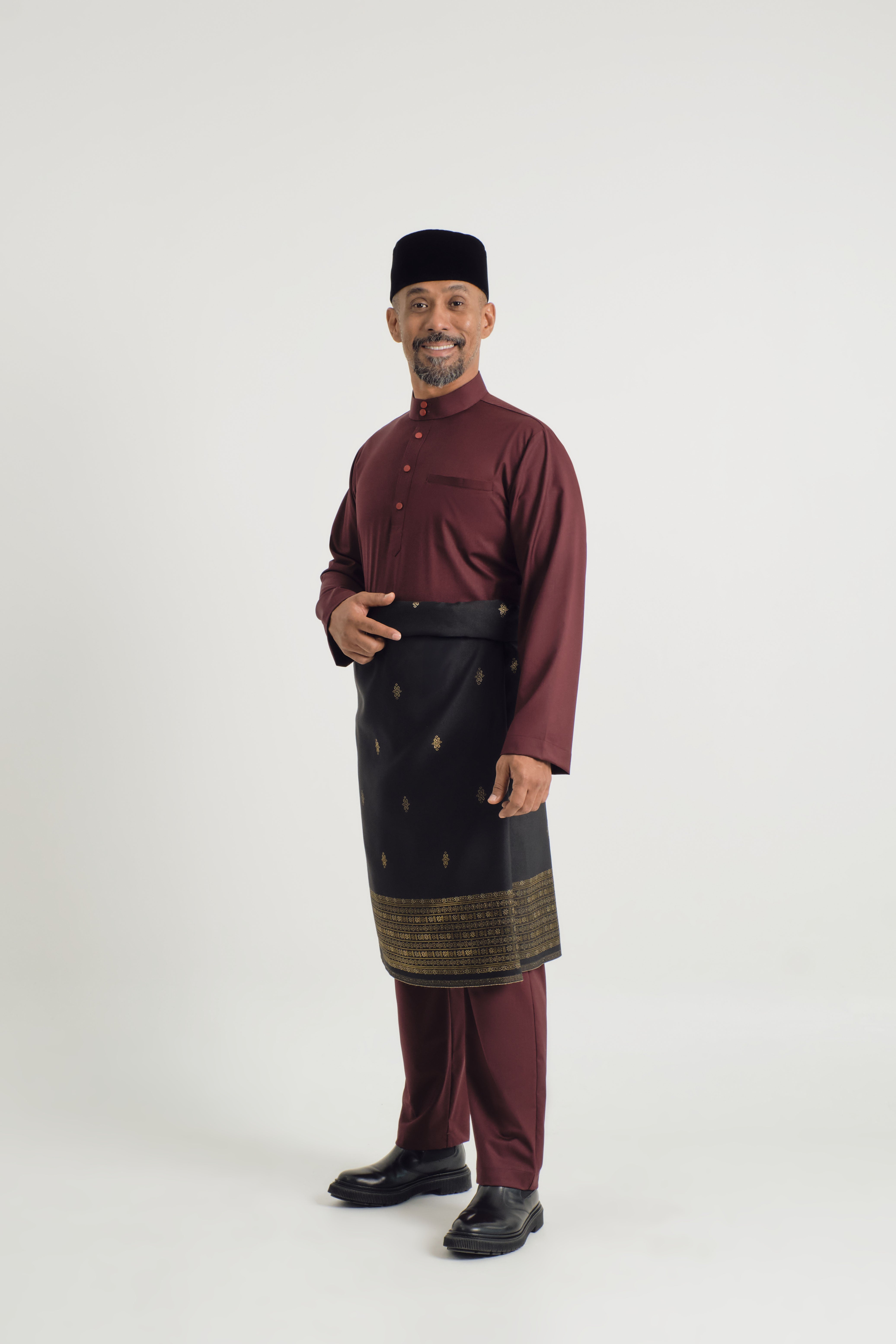 Patawali Baju Melayu Cekak Musang - Burgundy Red
