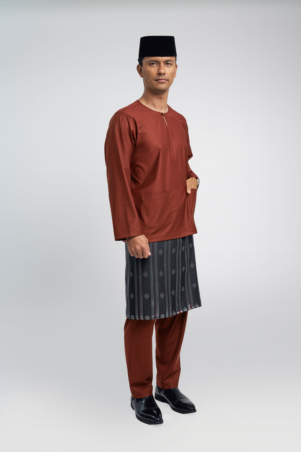 Patawali Modern Fit Baju Melayu Teluk Belanga - Bean Brown