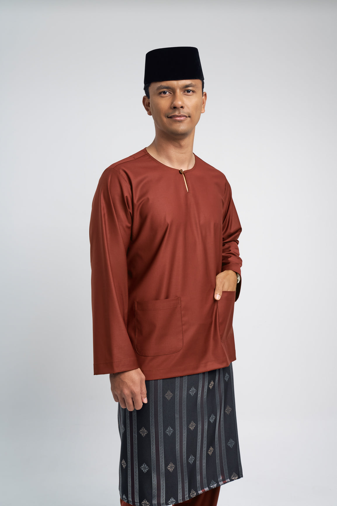 Patawali Modern Fit Baju Melayu Teluk Belanga - Bean Brown