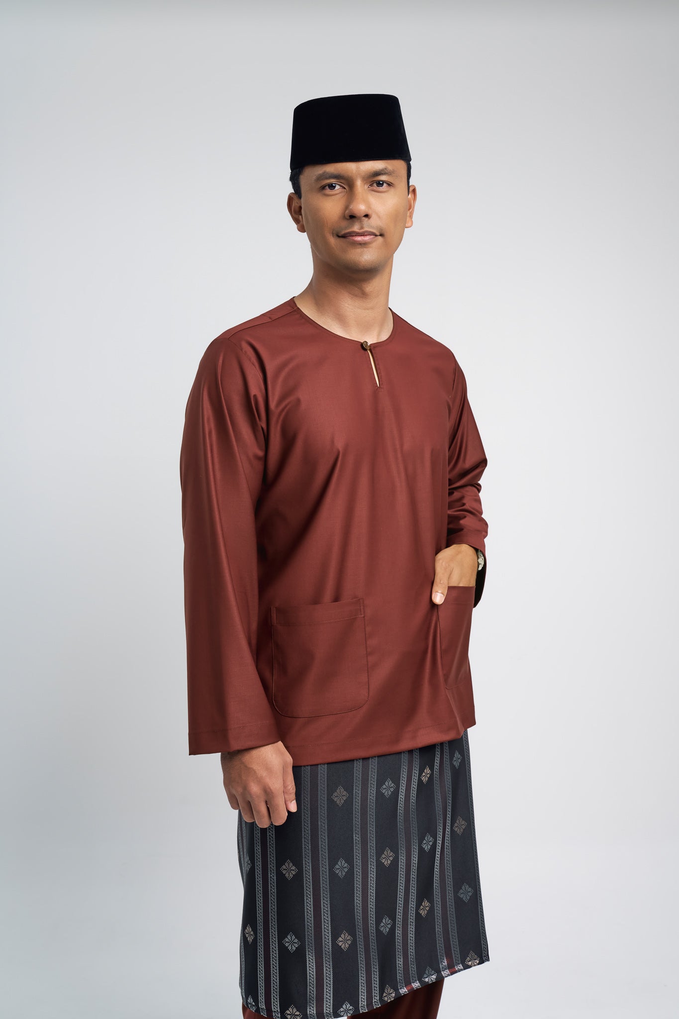 Patawali Modern Fit Baju Melayu Teluk Belanga - Bean Brown