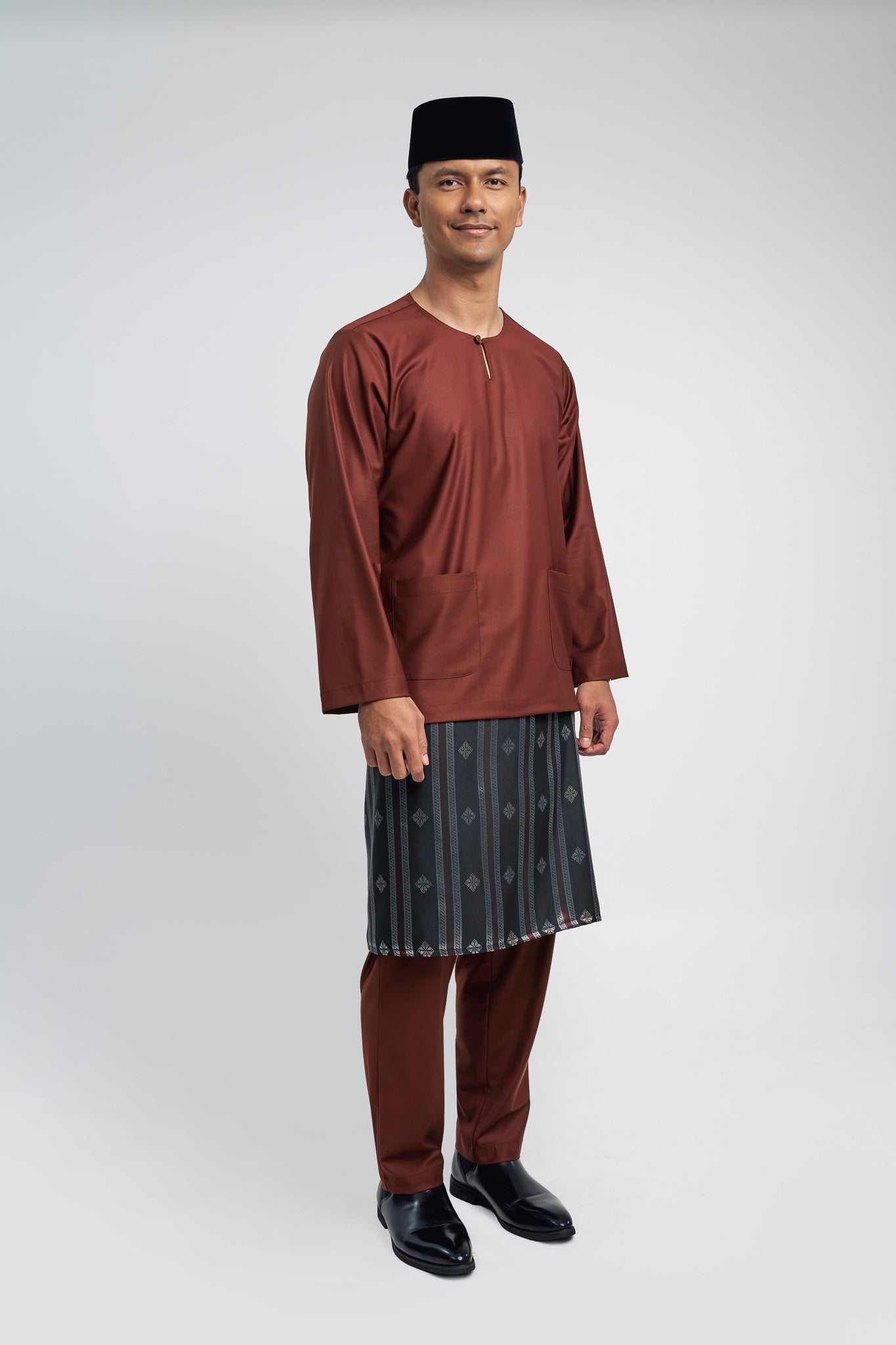 Patawali Modern Fit Baju Melayu Teluk Belanga - Bean Brown