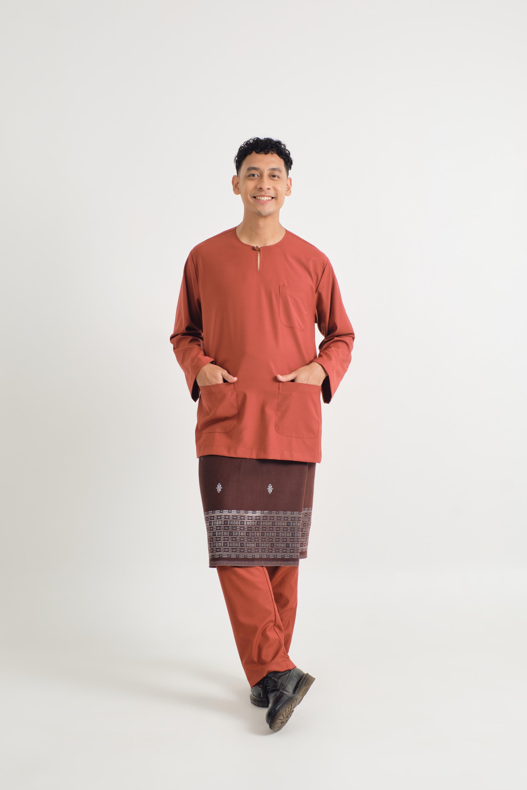 Patawali Classic Fit Baju Melayu Teluk Belanga - Brick Red