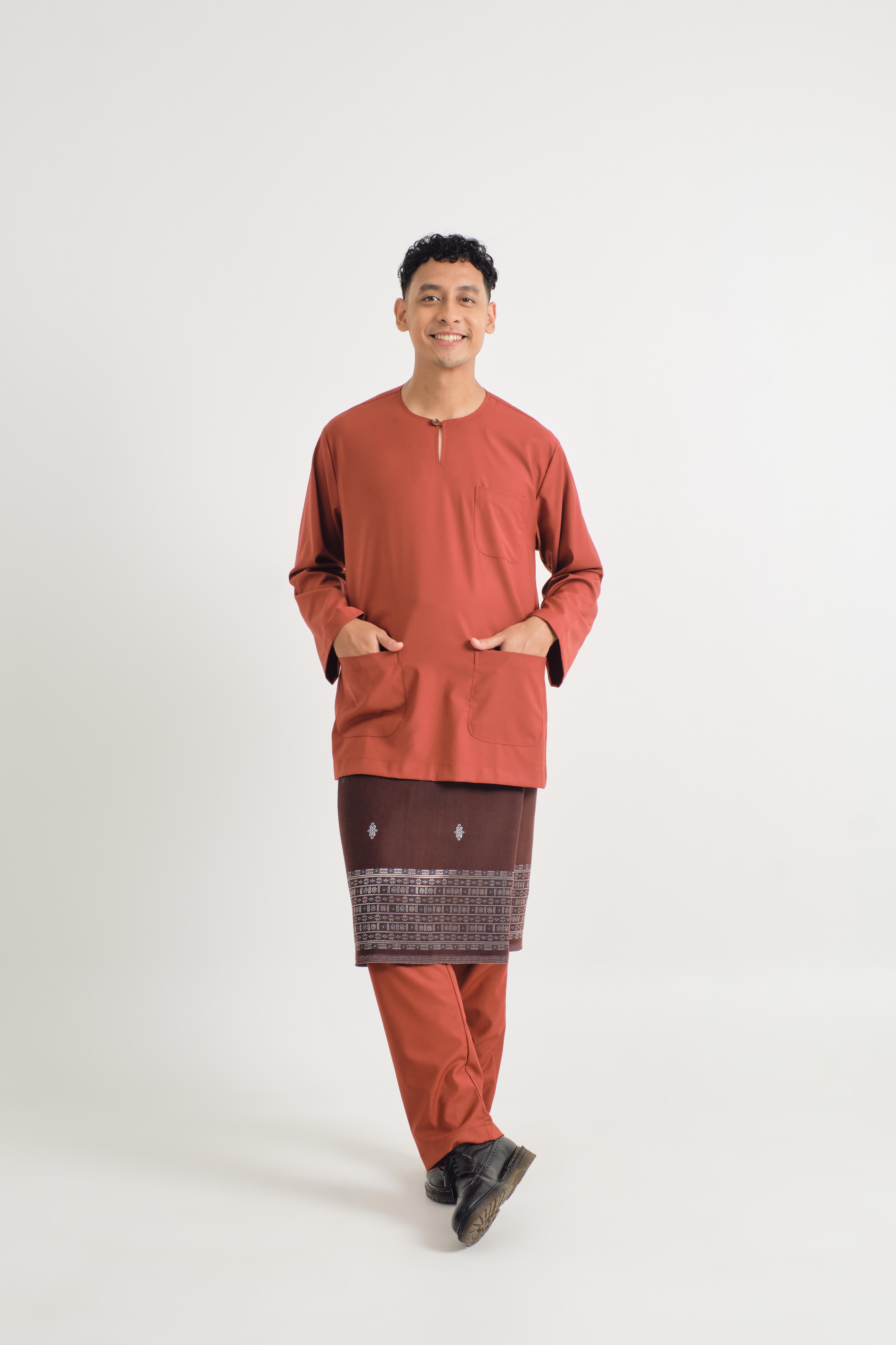 Patawali Classic Fit Baju Melayu Teluk Belanga - Brick Red
