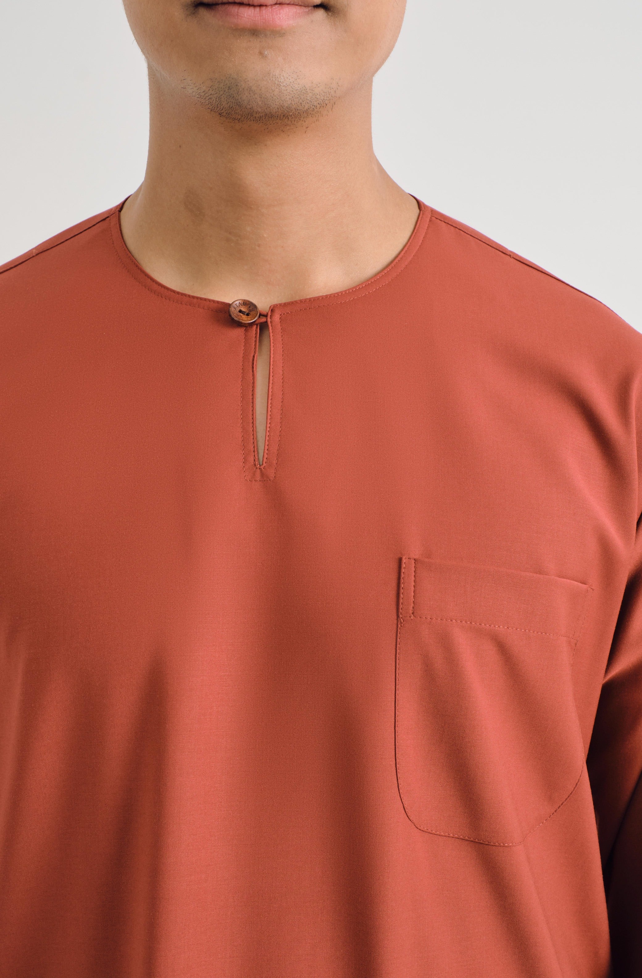 Patawali Classic Fit Baju Melayu Teluk Belanga - Brick Red