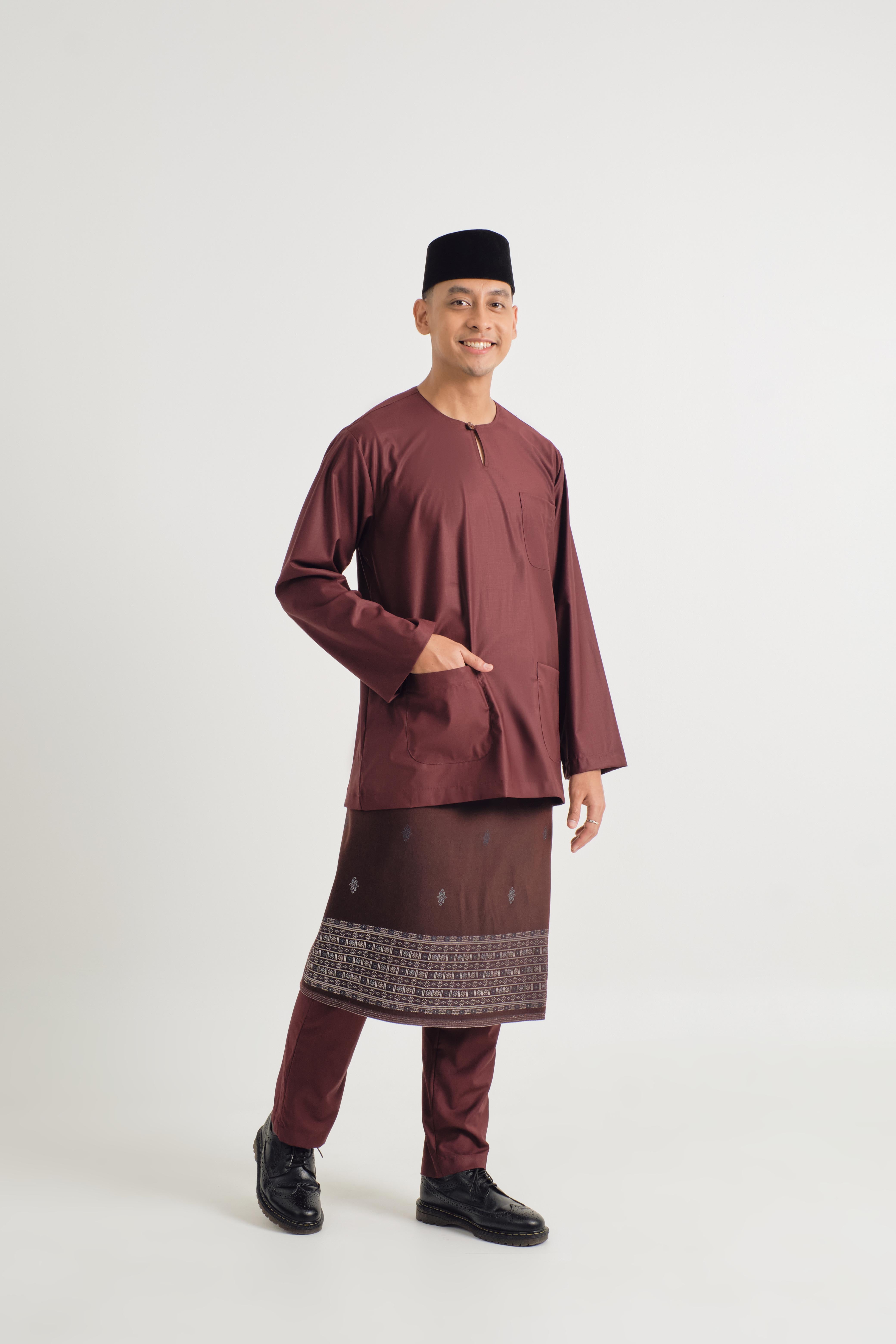 Patawali Classic Fit Baju Melayu Teluk Belanga - Burgundy Red