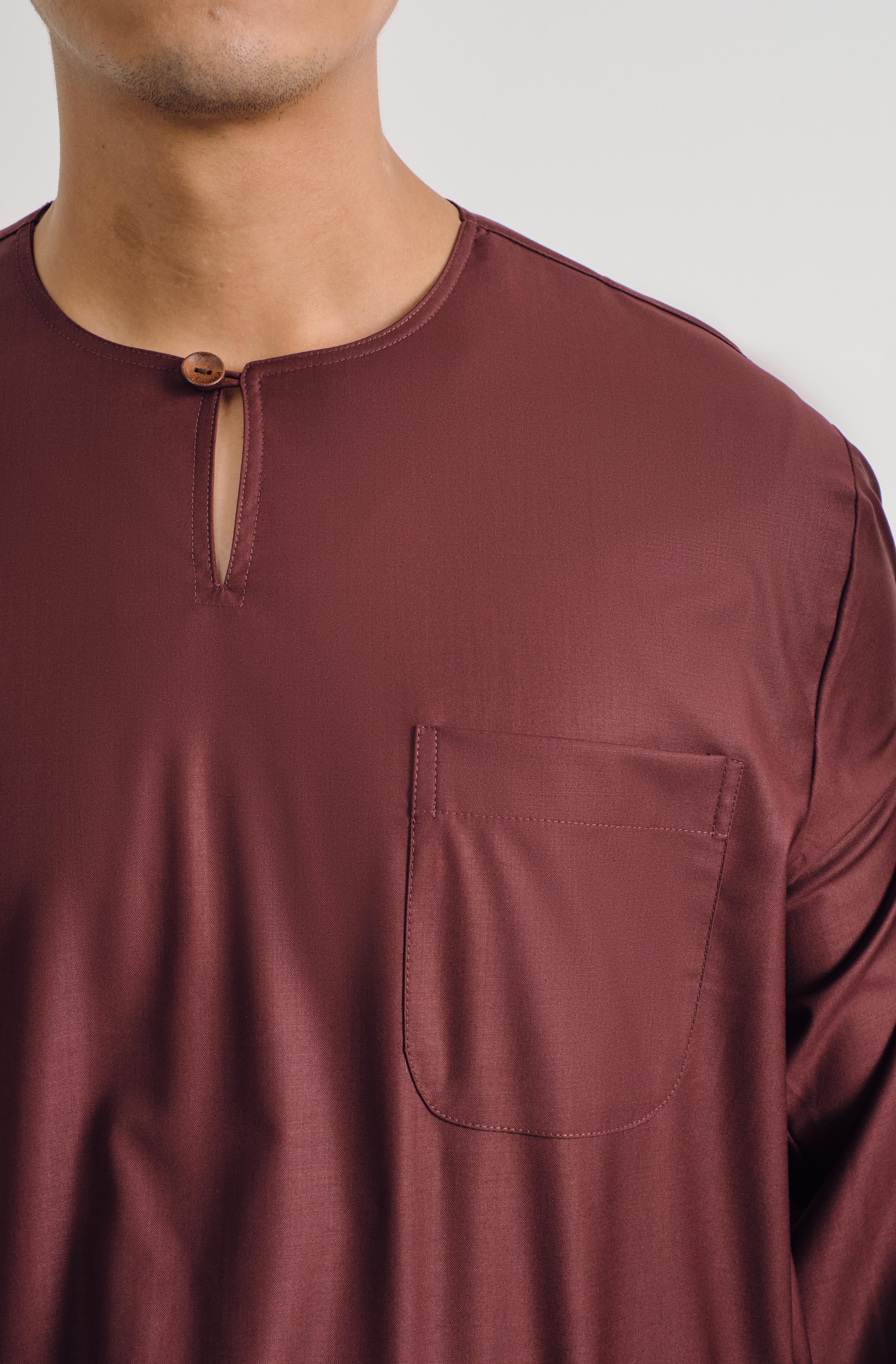 Patawali Classic Fit Baju Melayu Teluk Belanga - Burgundy Red