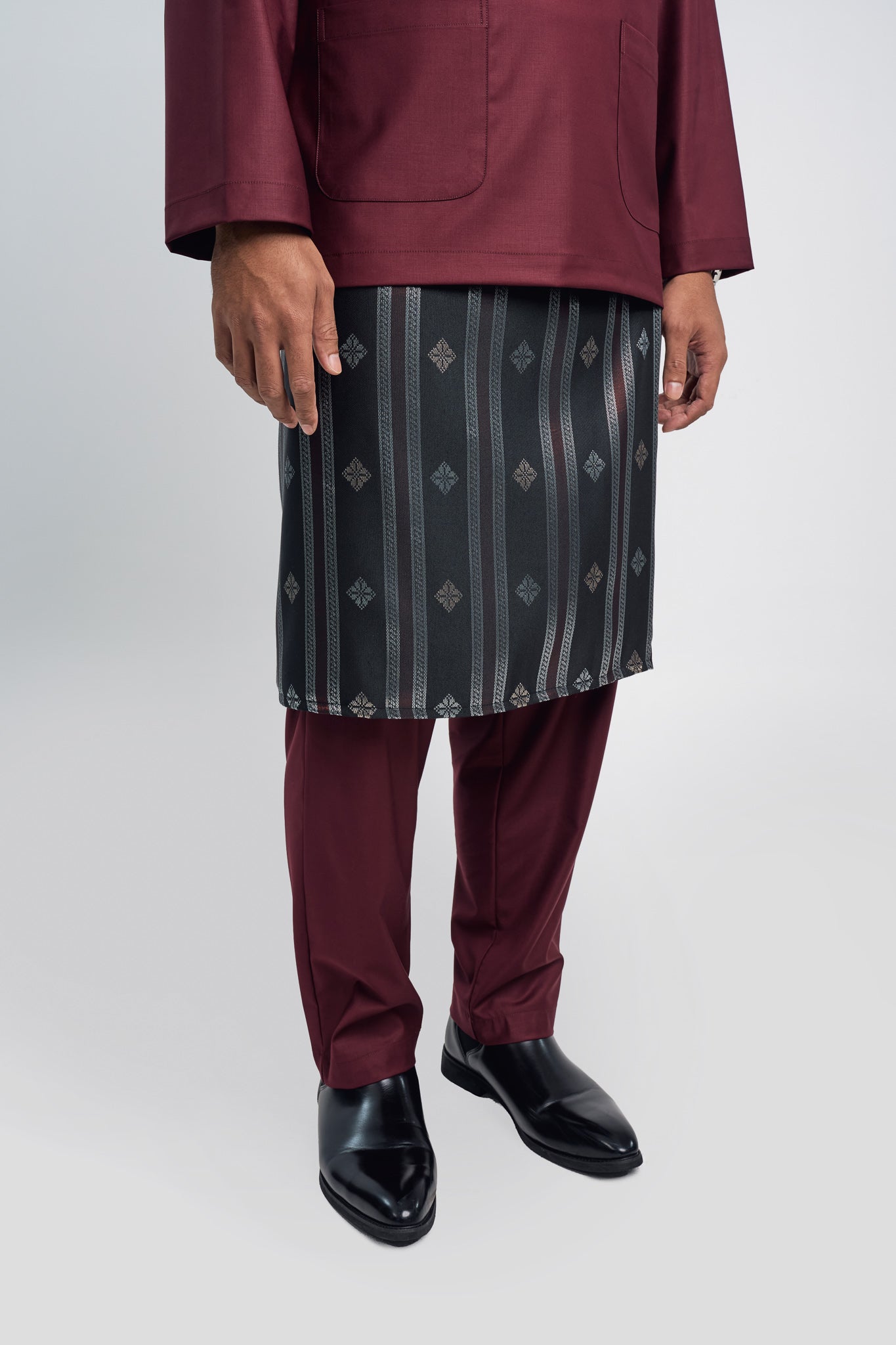 Patawali Modern Fit Baju Melayu Teluk Belanga - Burgundy Red