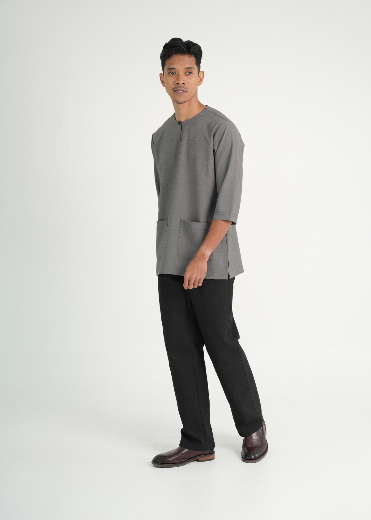 Tebalaya Three Quarter Sleeve Top - Checkered Black