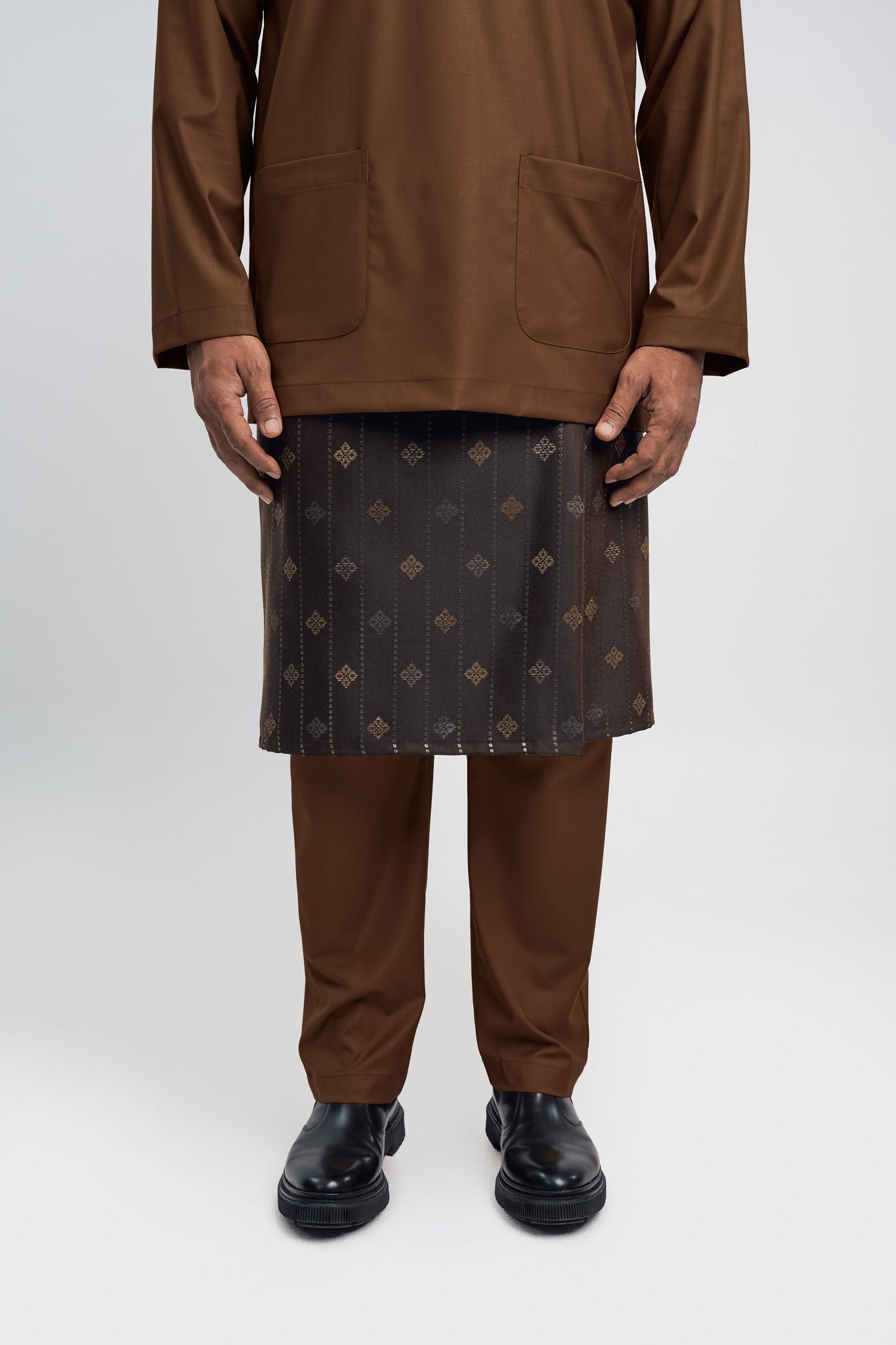 Patawali Modern Fit Baju Melayu Teluk Belanga - Coffee Brown