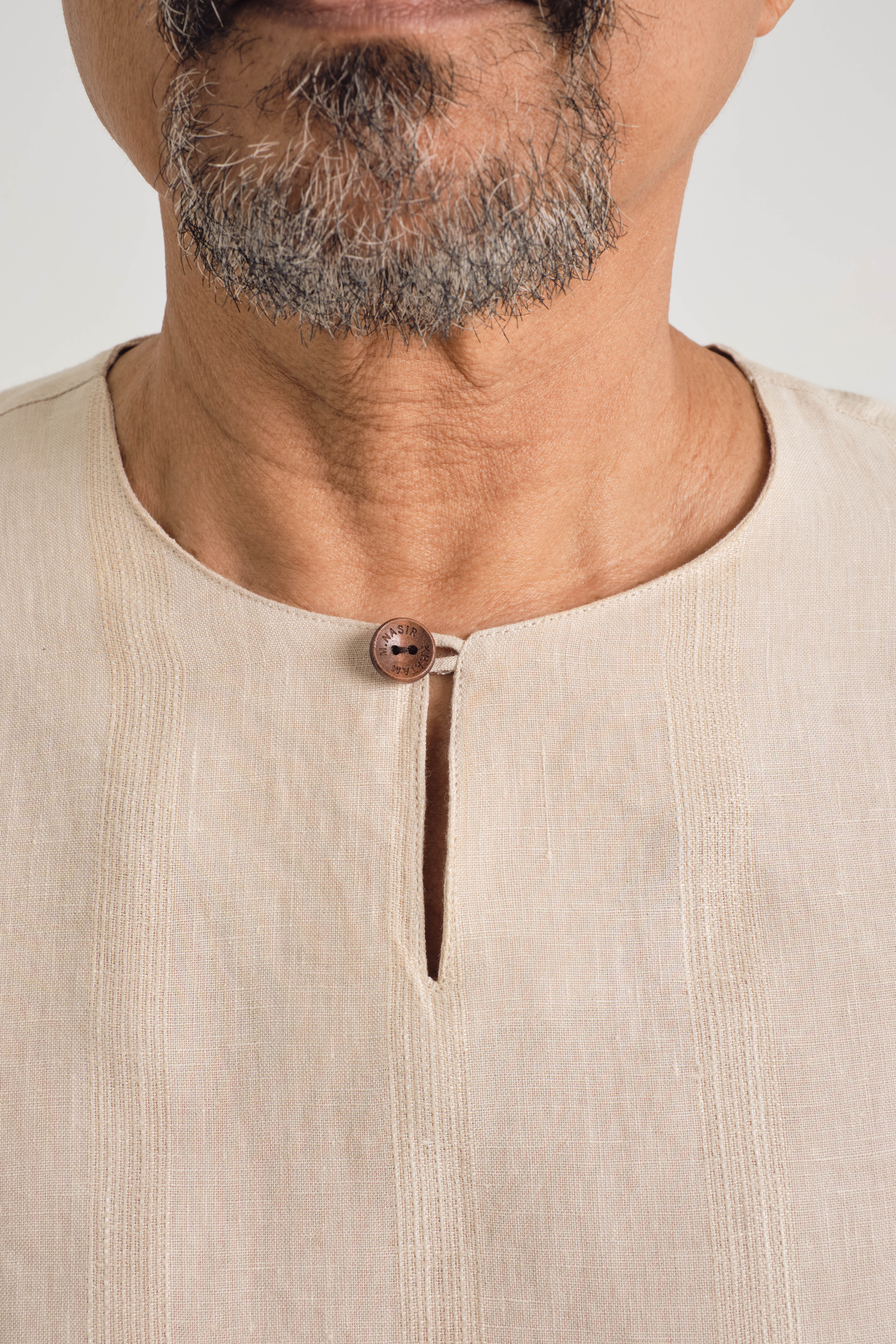 KHATAM x M.NASIR : Classic Fit Linen Top - Cream