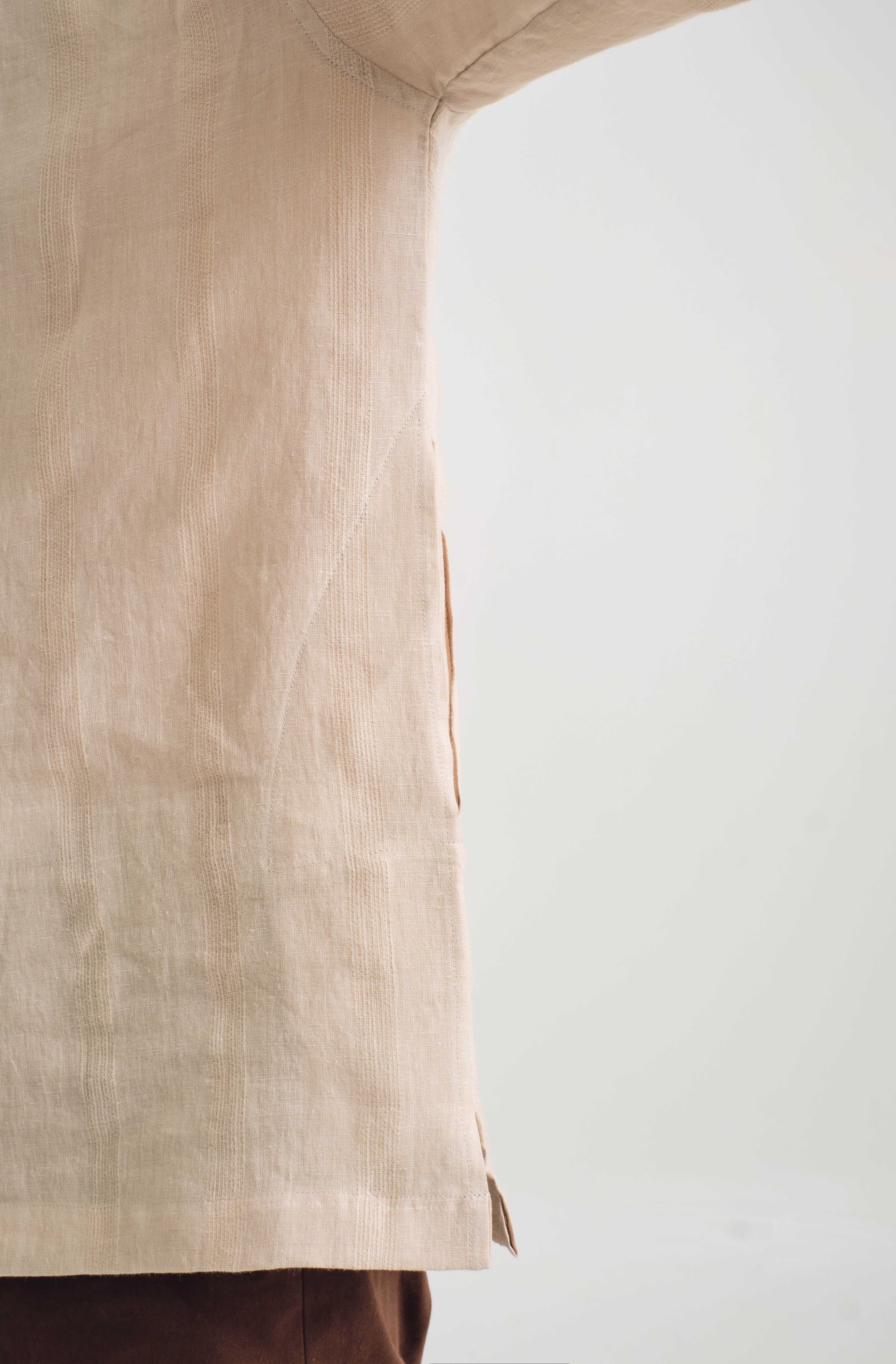 KHATAM x M.NASIR : Classic Fit Linen Top - Cream