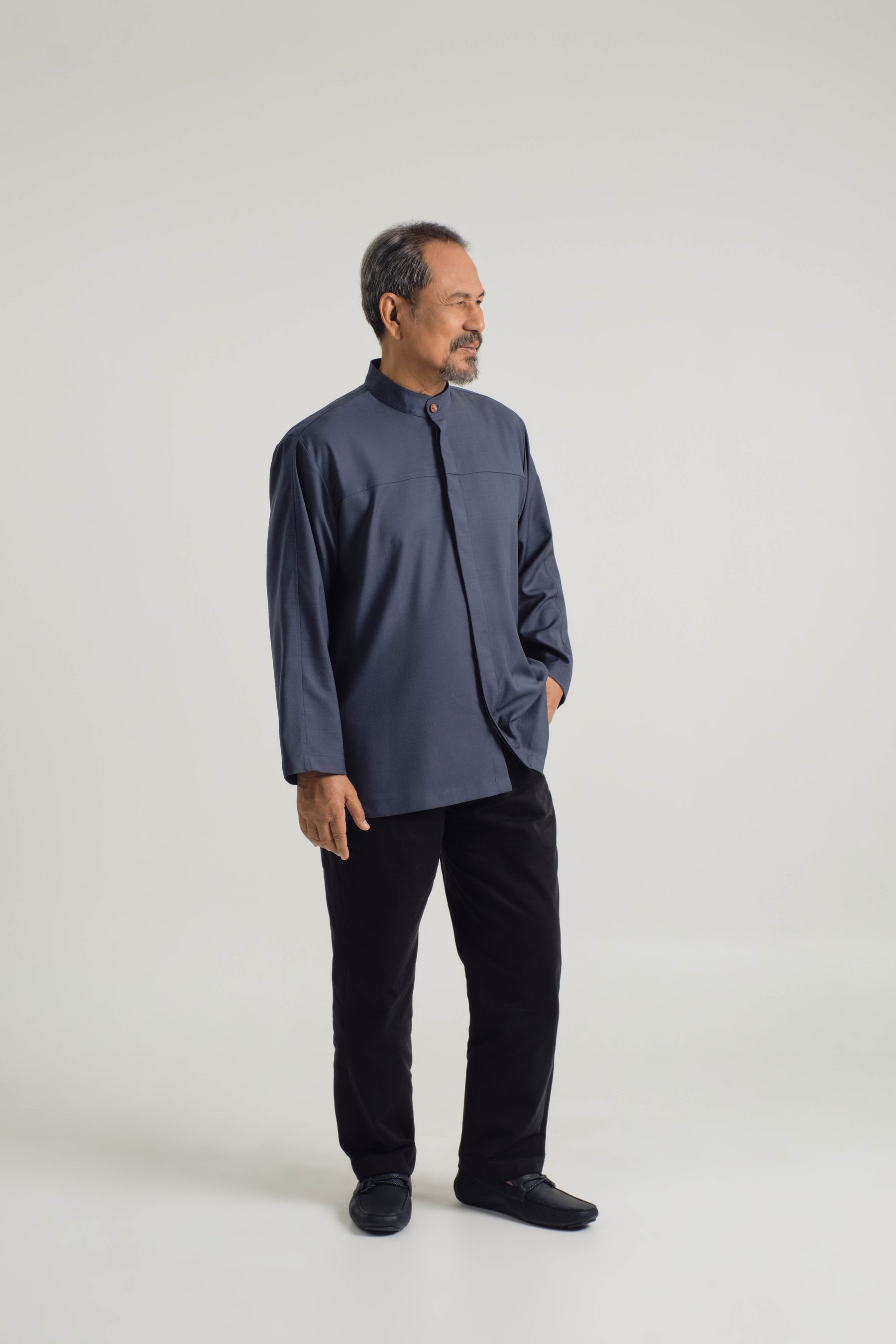 KHATAM x M.NASIR : Layang Collared Top - Denim Blue