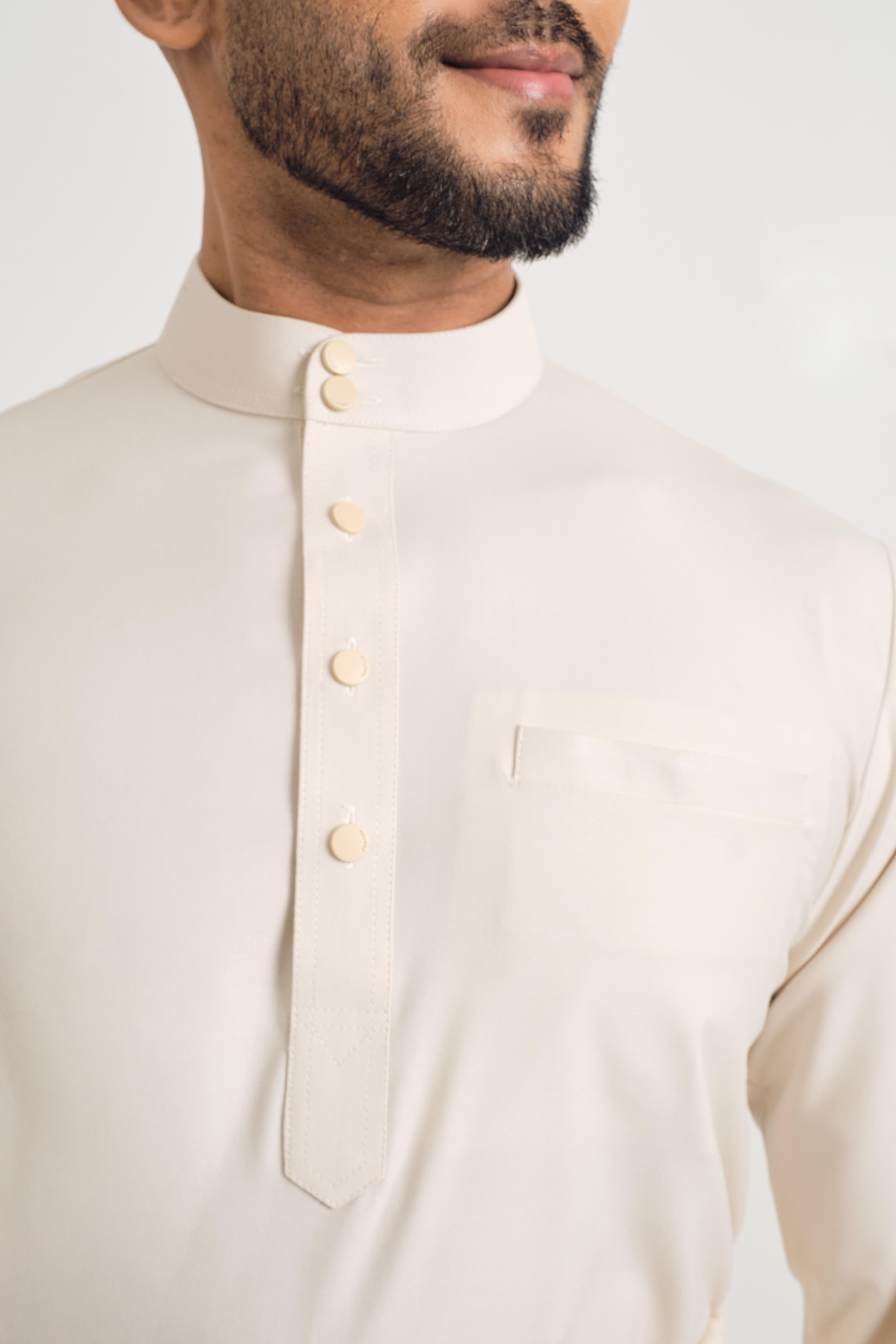 Patawali Baju Melayu Cekak Musang - Ecru Beige