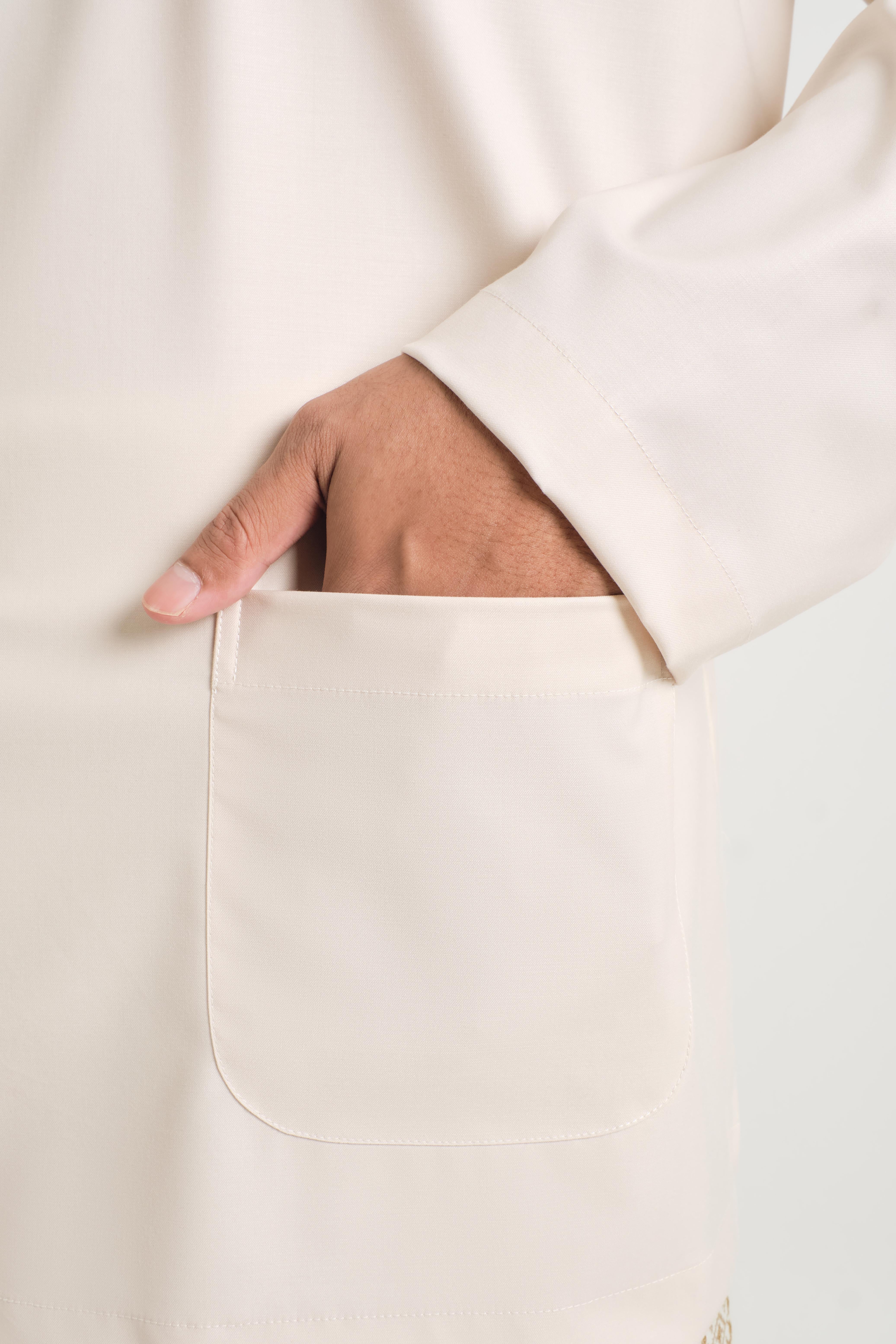 Patawali Classic Fit Baju Melayu Teluk Belanga - Ecru Beige