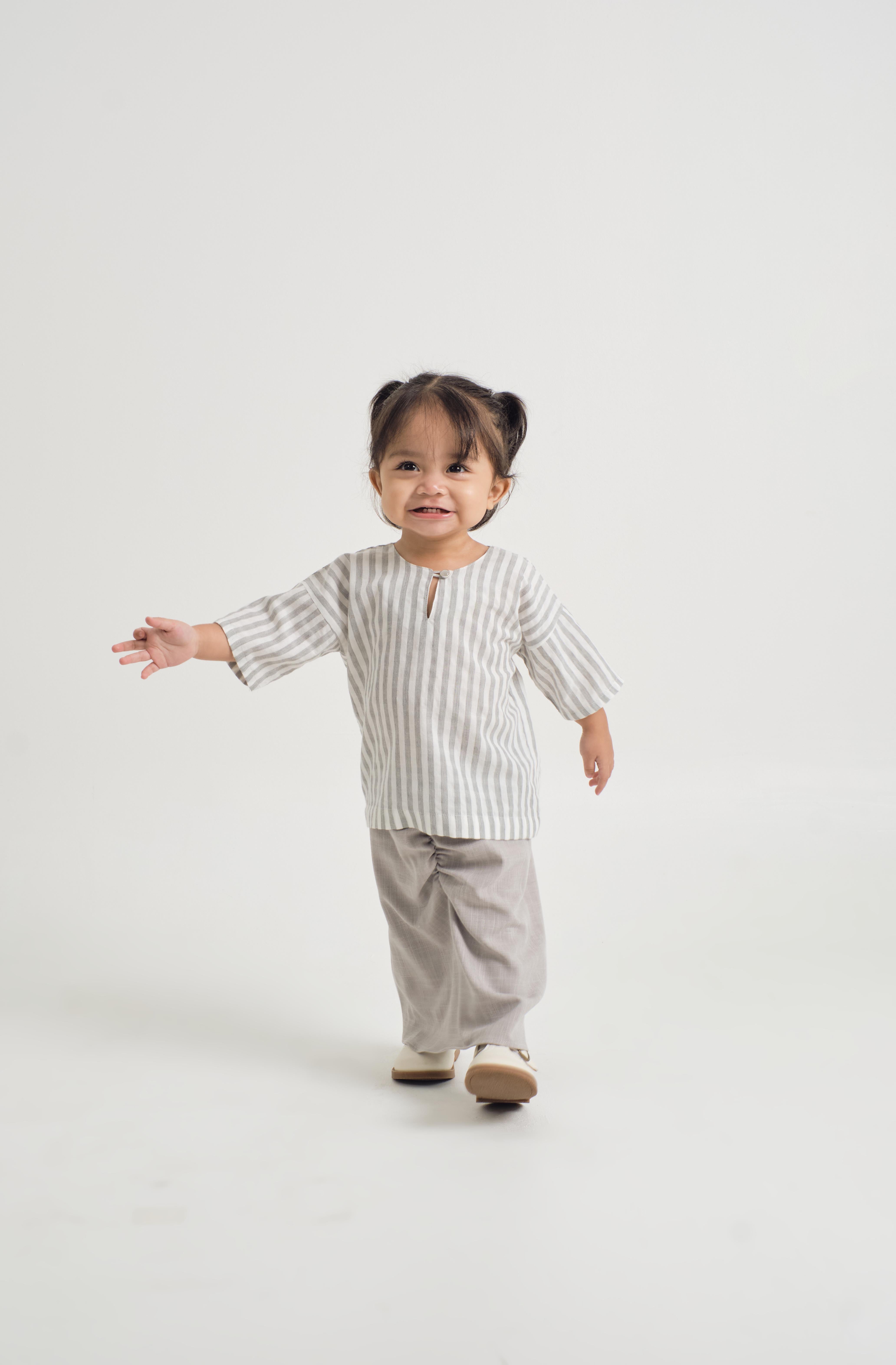 Pangku Baby Girls Kurung Kedah - Stripe Grey