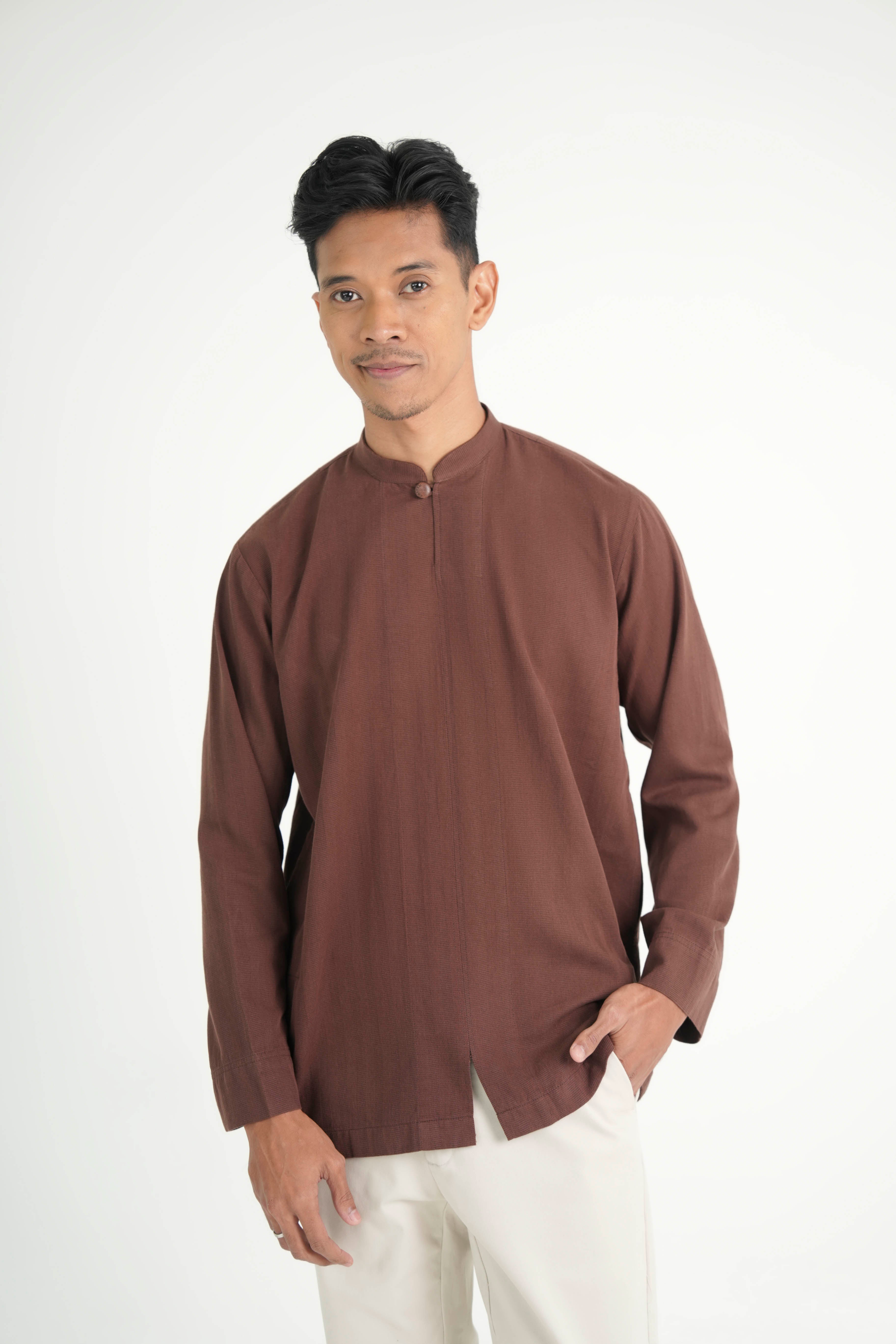 Jalenan Modern Fit Collared Top - Cocoa Brown