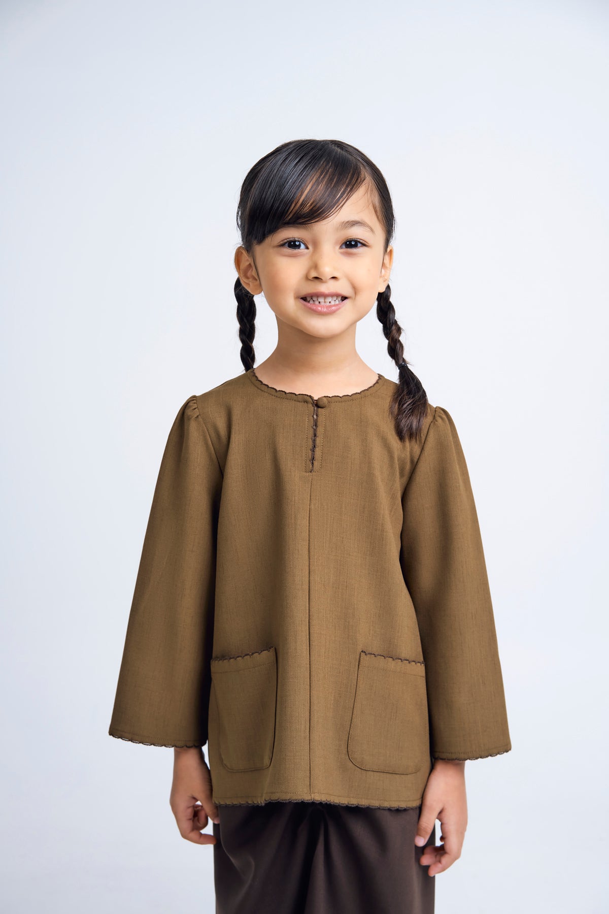 Kemudi Girls Baju Kurung - Olive Brown
