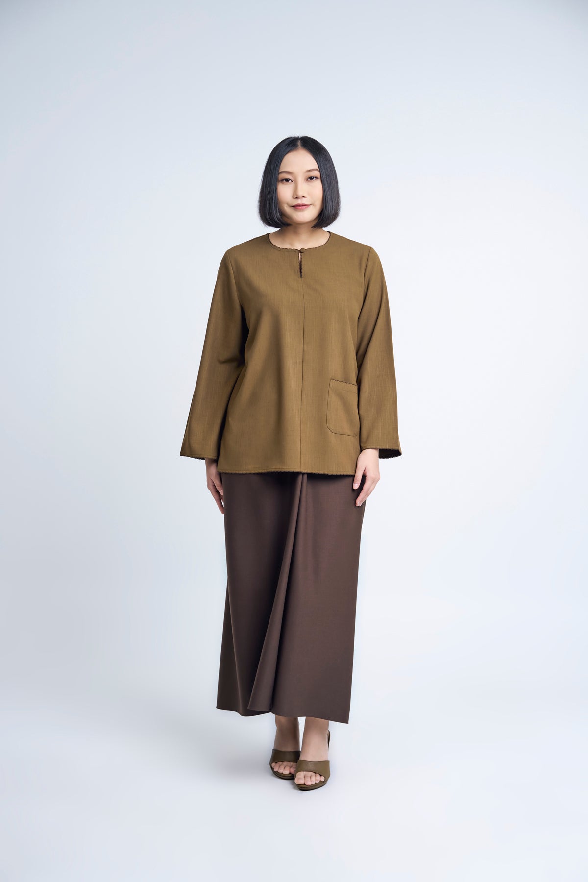 Kemudi Women Baju Kurung Kedah - Olive Brown