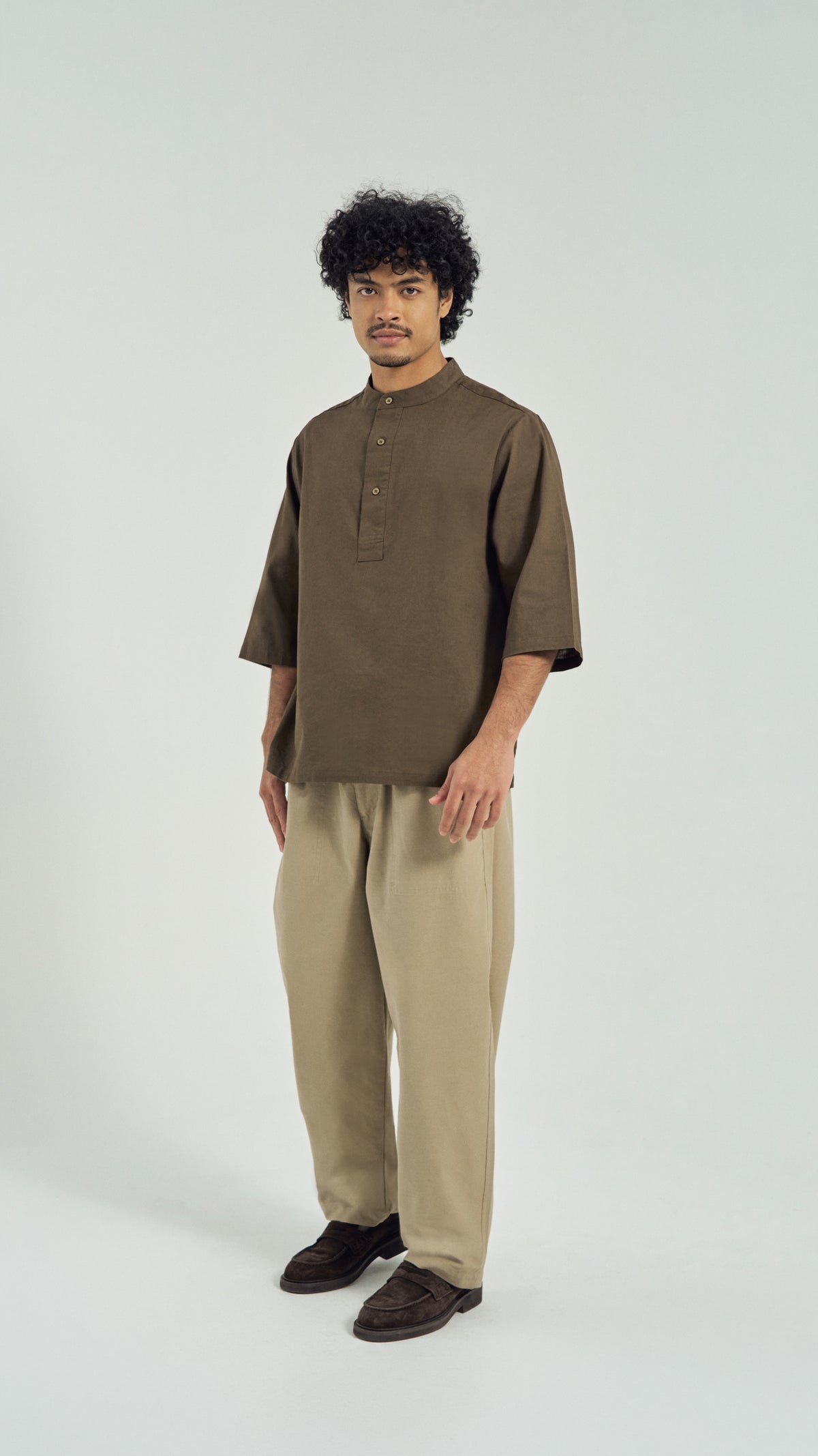 Kuadra Loose Fit Men Top Quarter Sleeve - Burnt Olive