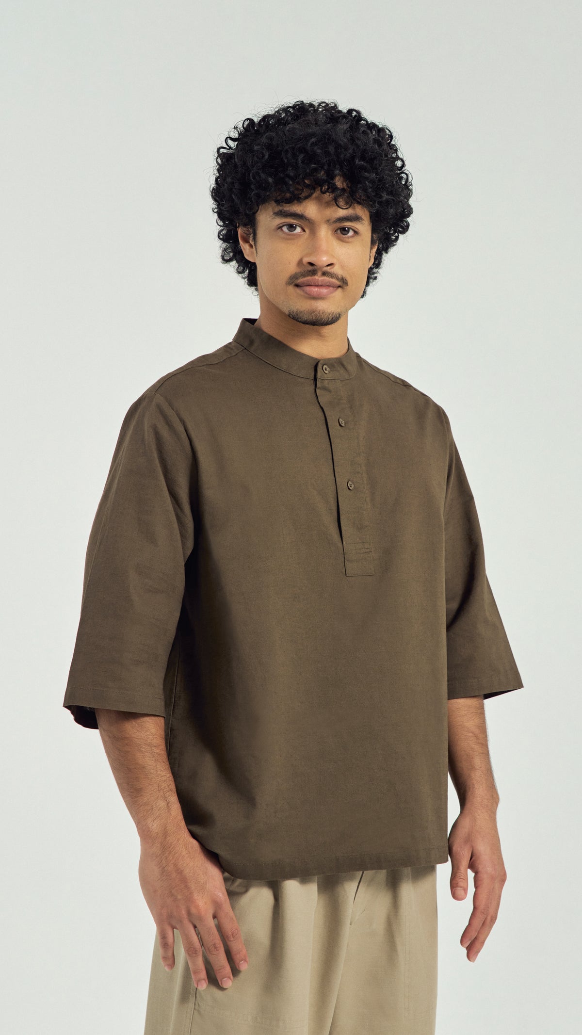 Kuadra Loose Fit Men Top Quarter Sleeve - Burnt Olive