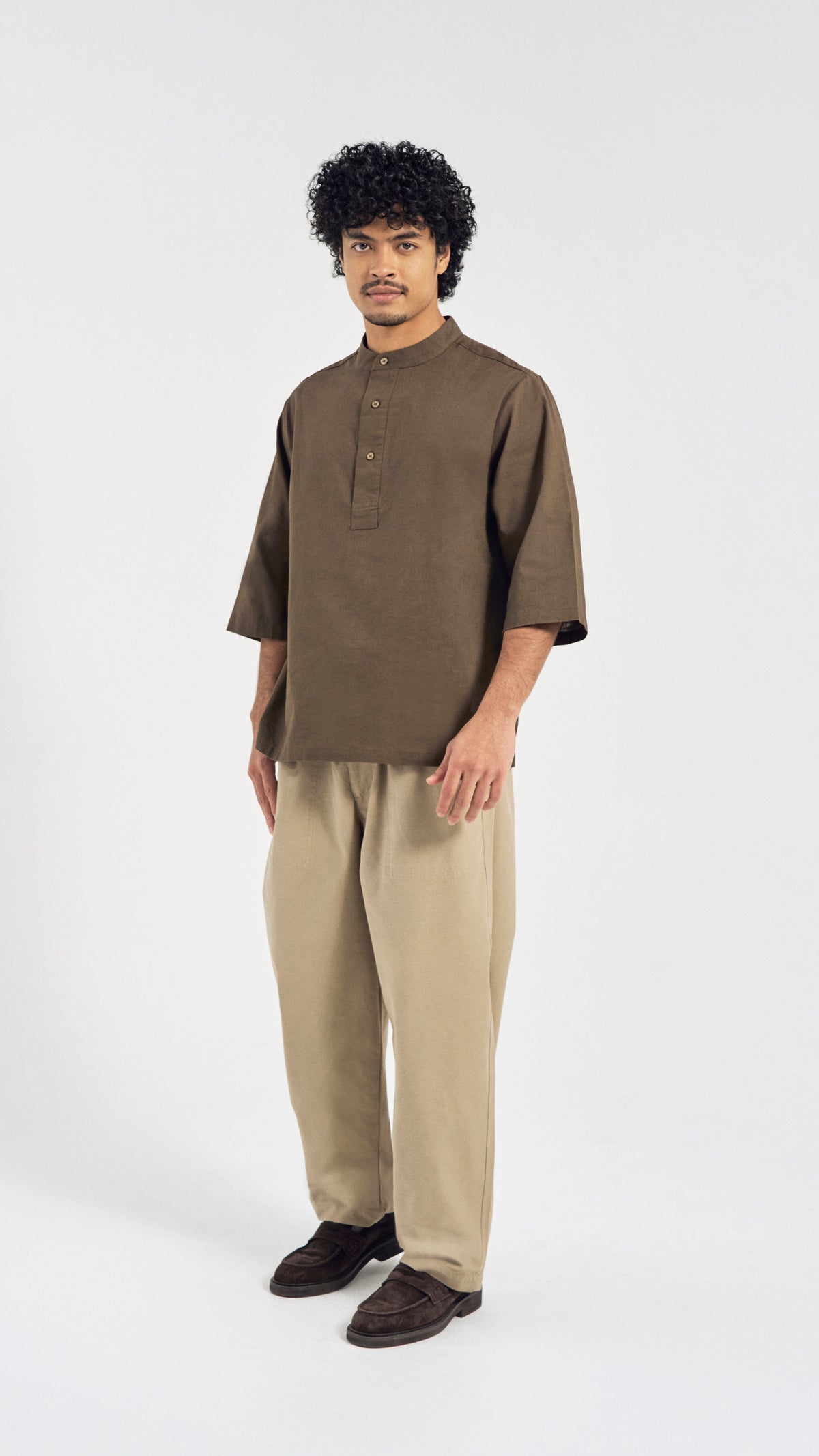 Kuadra Loose Fit Men Top Quarter Sleeve - Burnt Olive