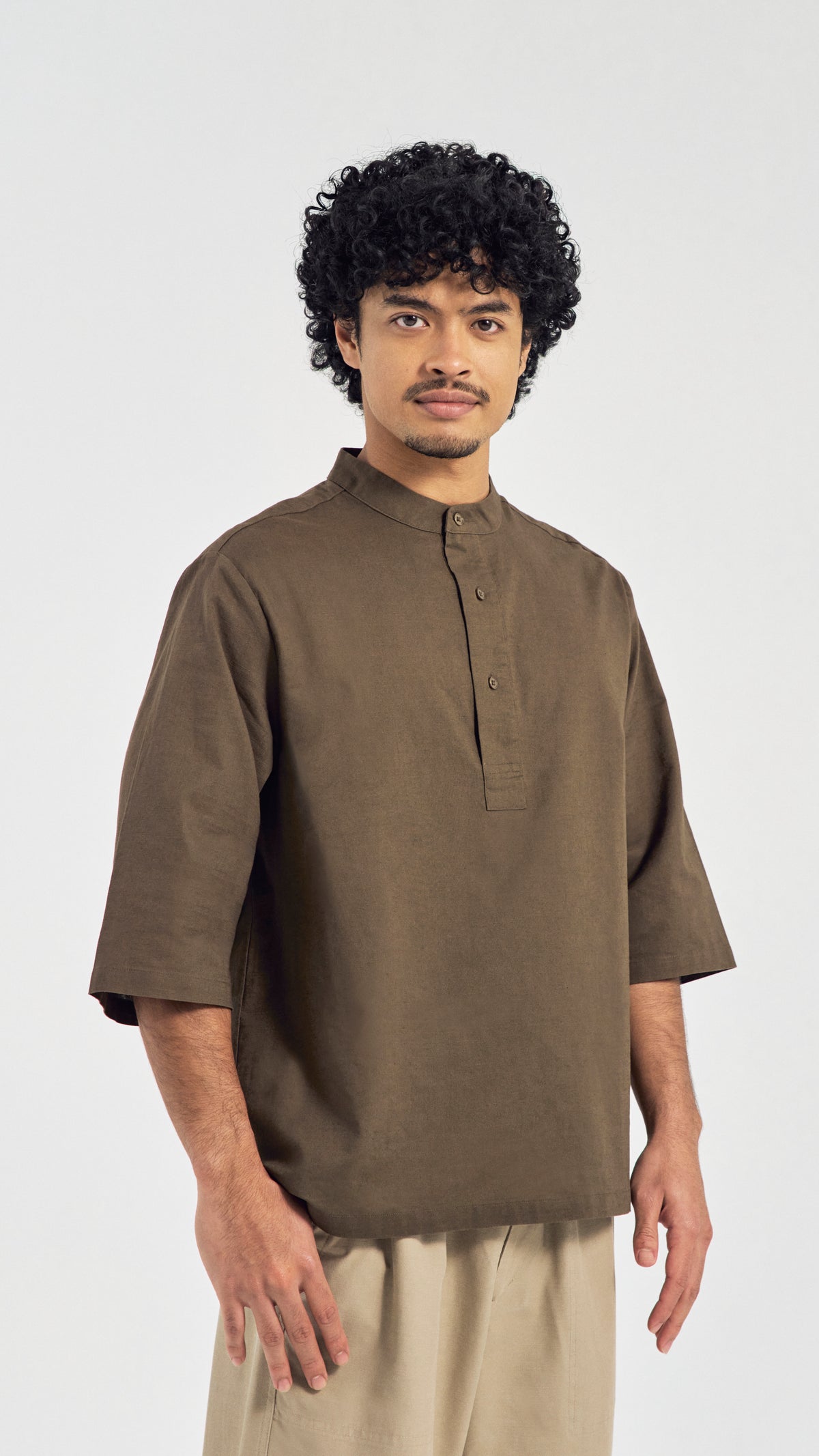 Kuadra Loose Fit Men Top Quarter Sleeve - Burnt Olive