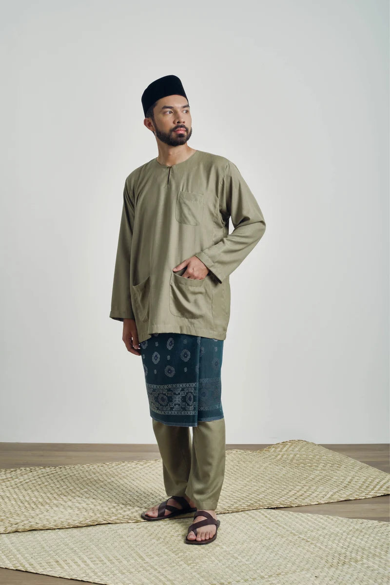 OG' Series Baju Melayu Teluk Belanga Klasik Seluar Moden - Hijau Lumut