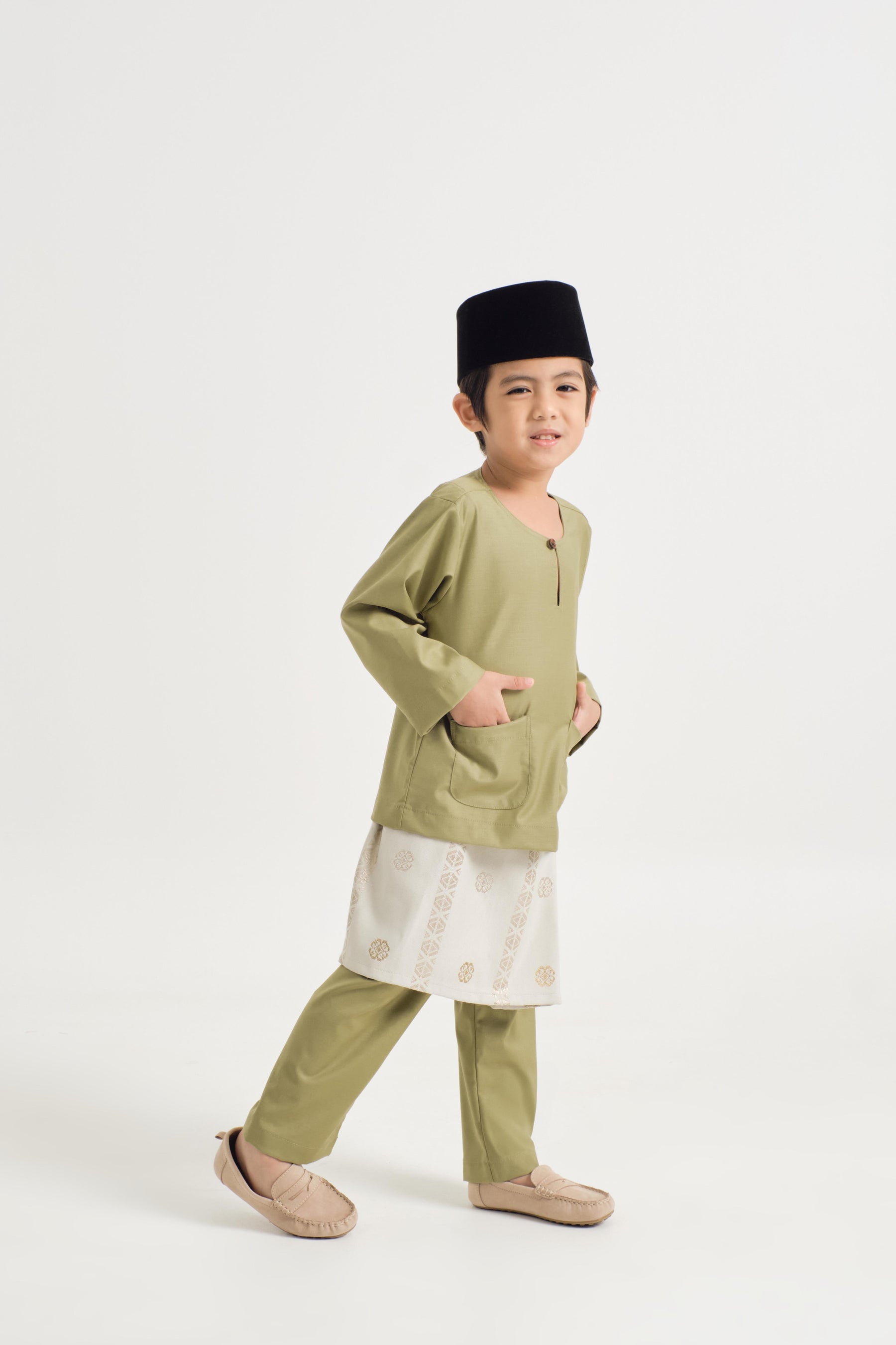 Patawali Boys Baju Melayu Teluk Belanga - Moss Green