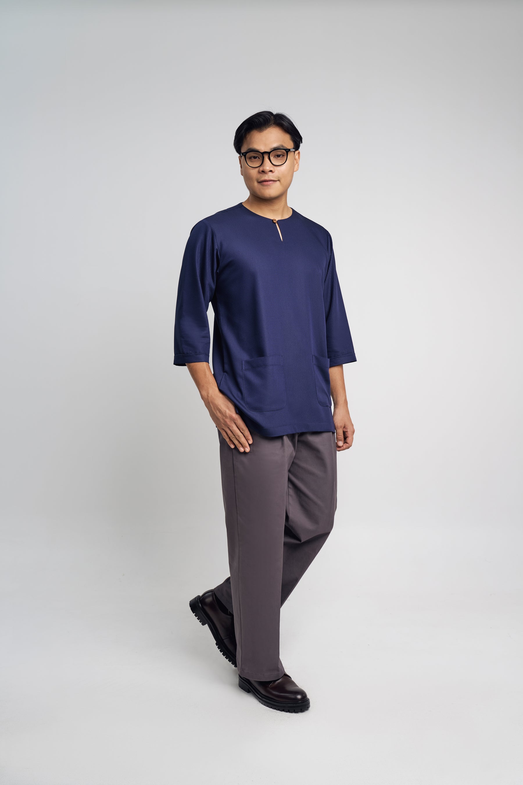 Nadim Modern Fit Top Quarter Sleeves - Dark Blue