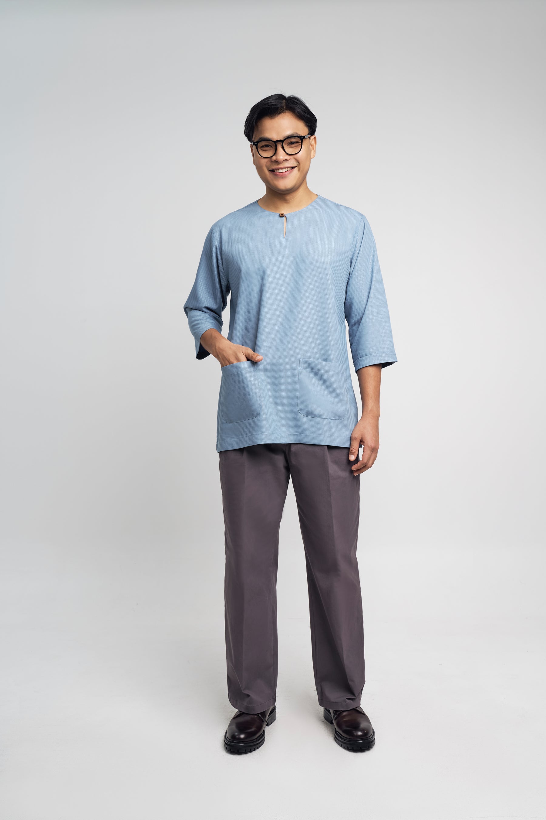 Nadim Modern Fit Top Quarter Sleeves - Dusty Blue