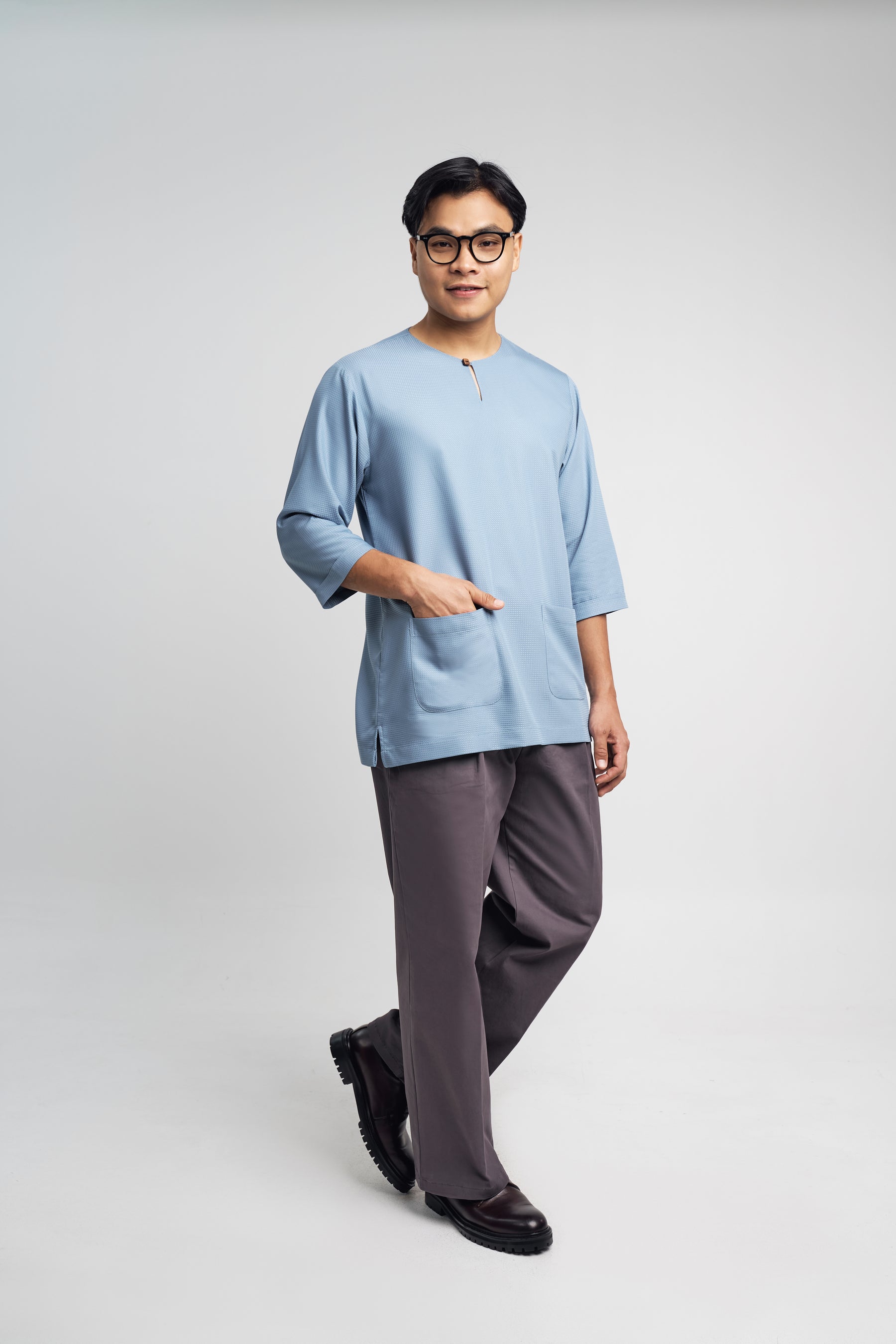 Nadim Modern Fit Top Quarter Sleeves - Dusty Blue