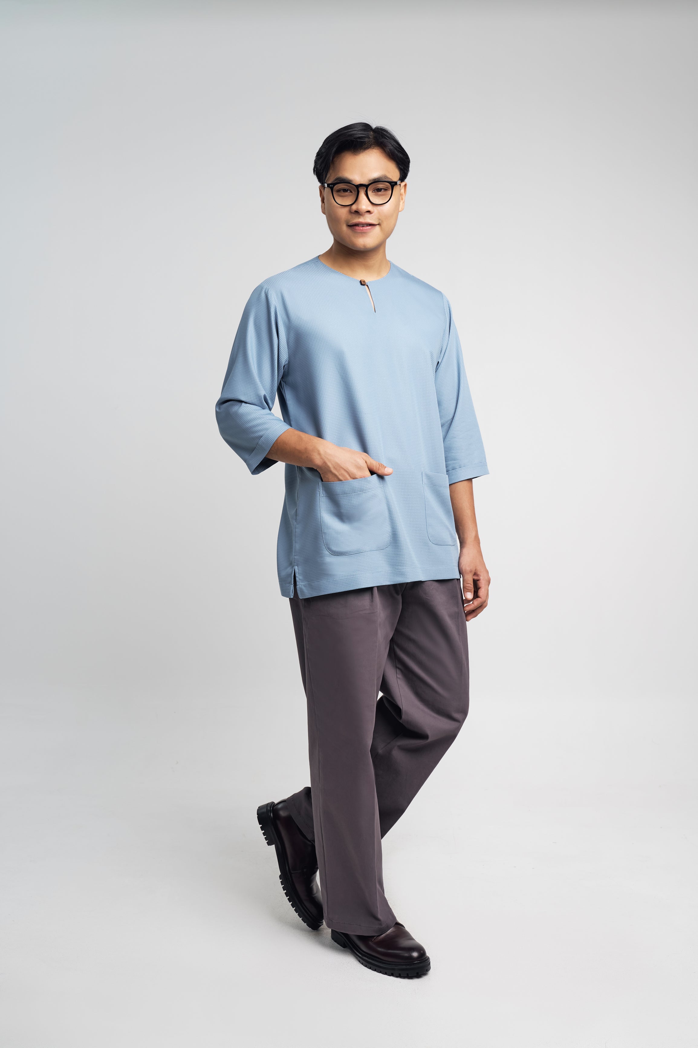 Nadim Modern Fit Top Quarter Sleeves - Dusty Blue