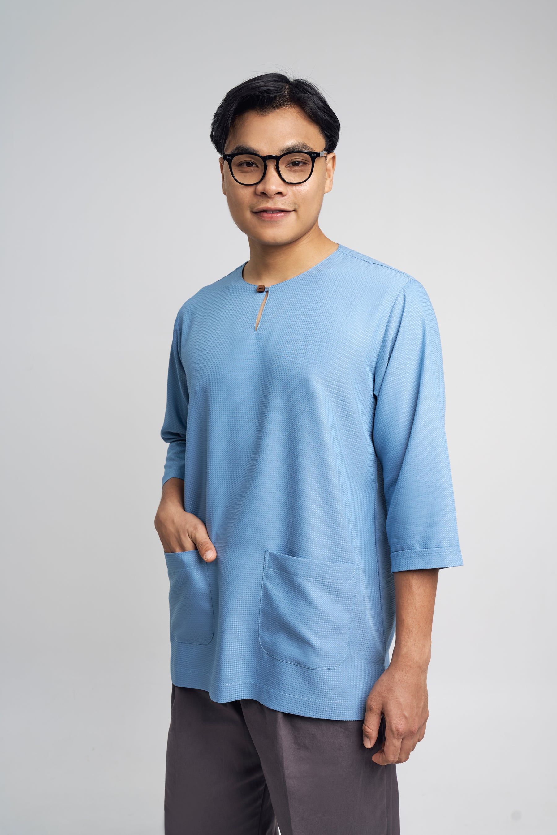 Nadim Modern Fit Top Quarter Sleeves - Dusty Blue