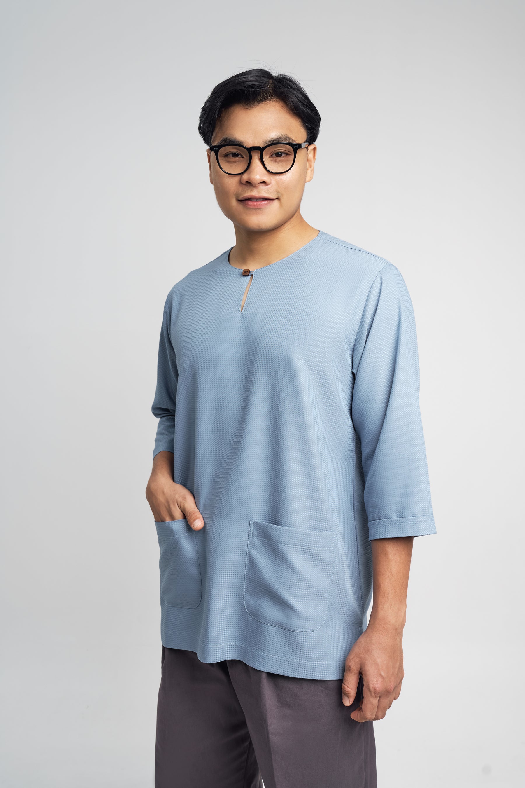 Nadim Modern Fit Top Quarter Sleeves - Dusty Blue