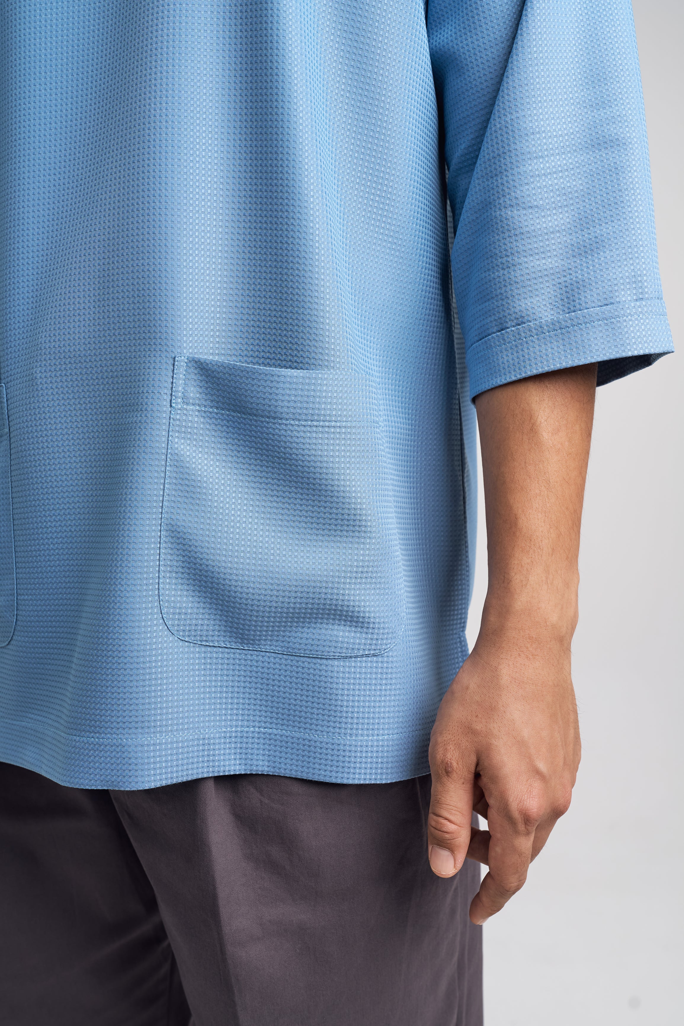 Nadim Modern Fit Top Quarter Sleeves - Dusty Blue