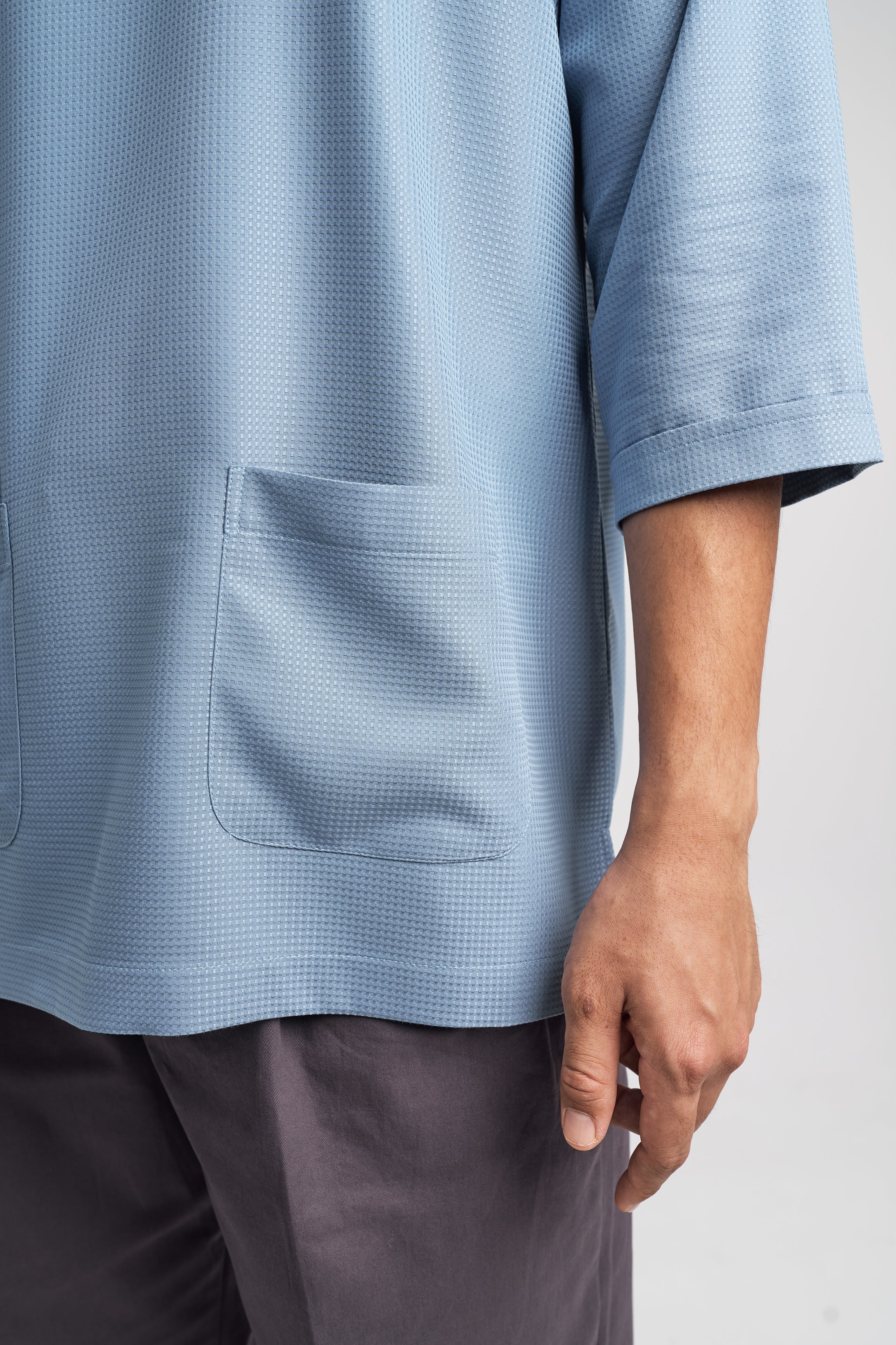 Nadim Modern Fit Top Quarter Sleeves - Dusty Blue