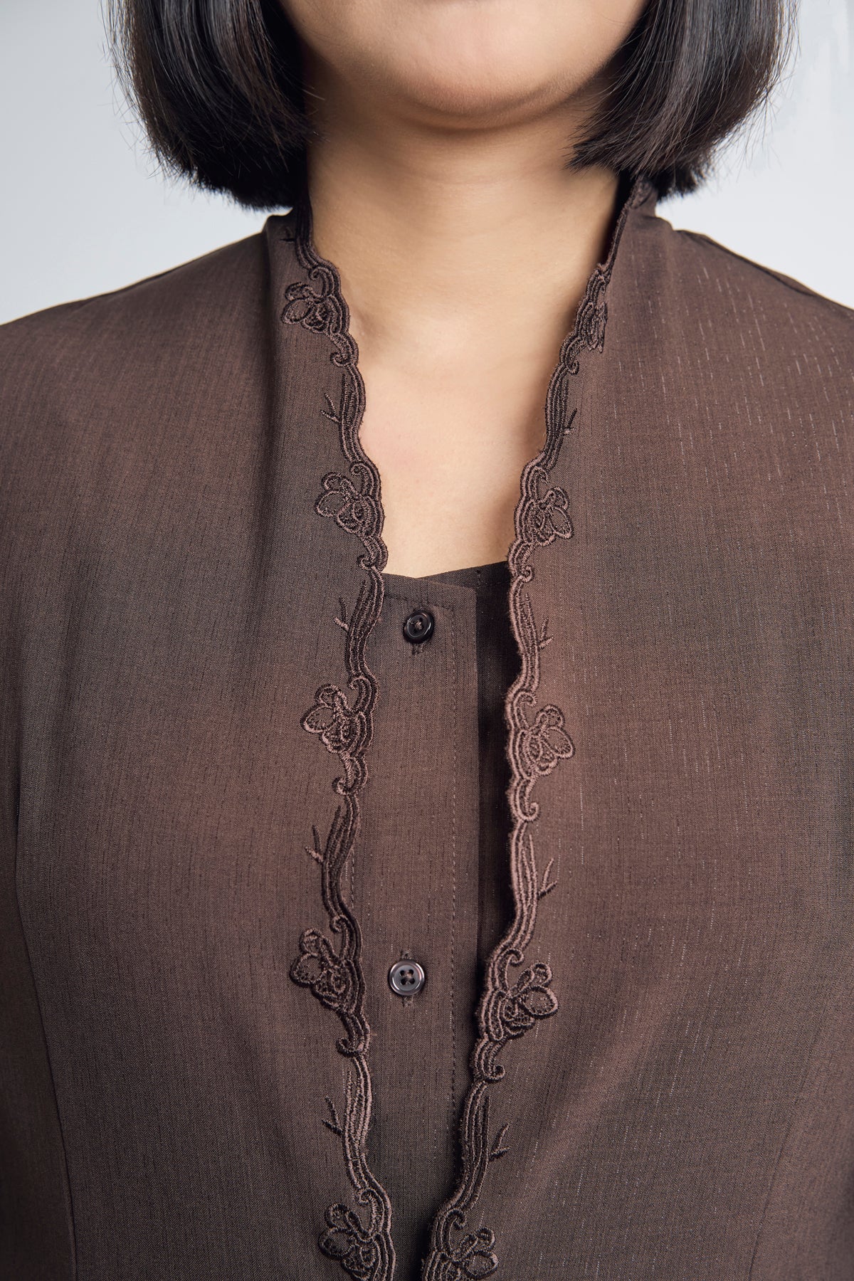 Nyonya Khatam Melor Kebaya Pendek Top - Dark Chocolate