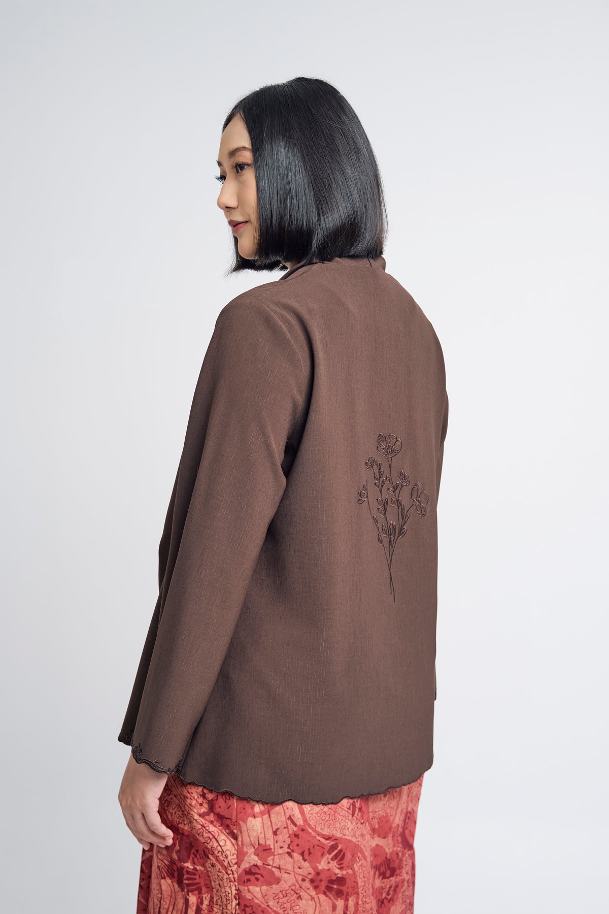 Nyonya Khatam Melor Kebaya Pendek Top - Dark Chocolate