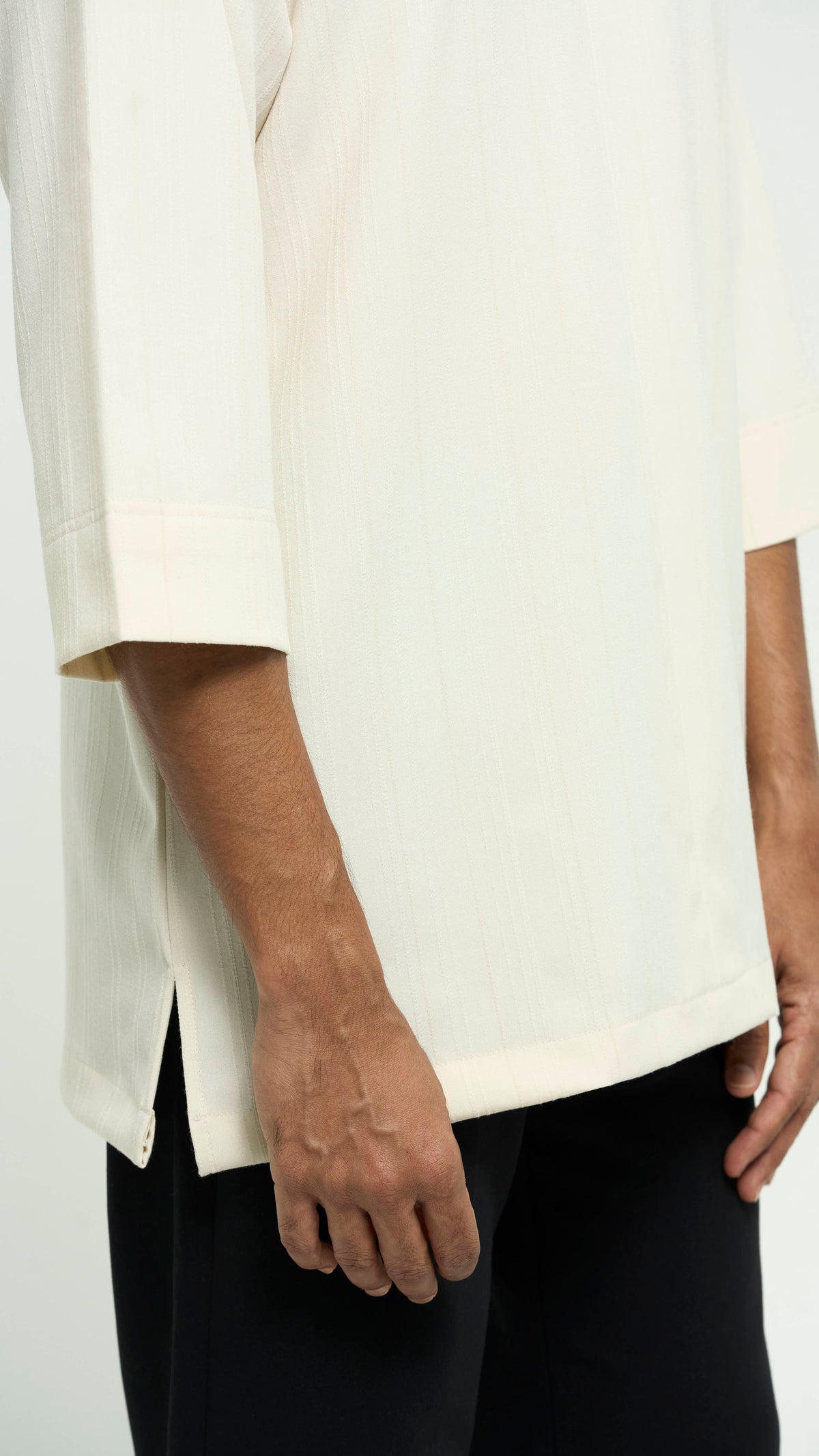 Tasor Modern Fit Collared Quarter Sleeve Top Stripe - Off White