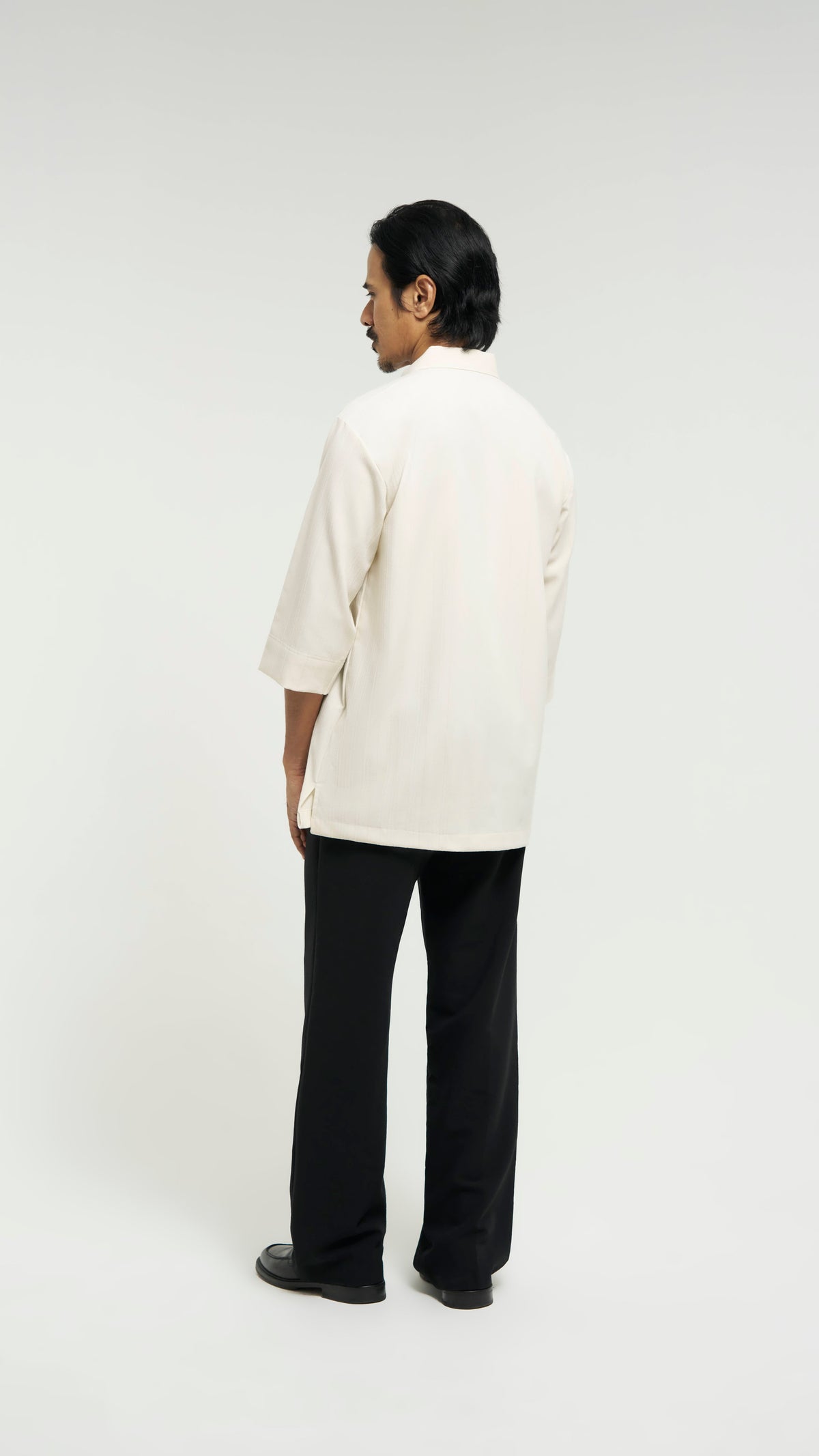 Tasor Modern Fit Collared Quarter Sleeve Top Stripe - Off White
