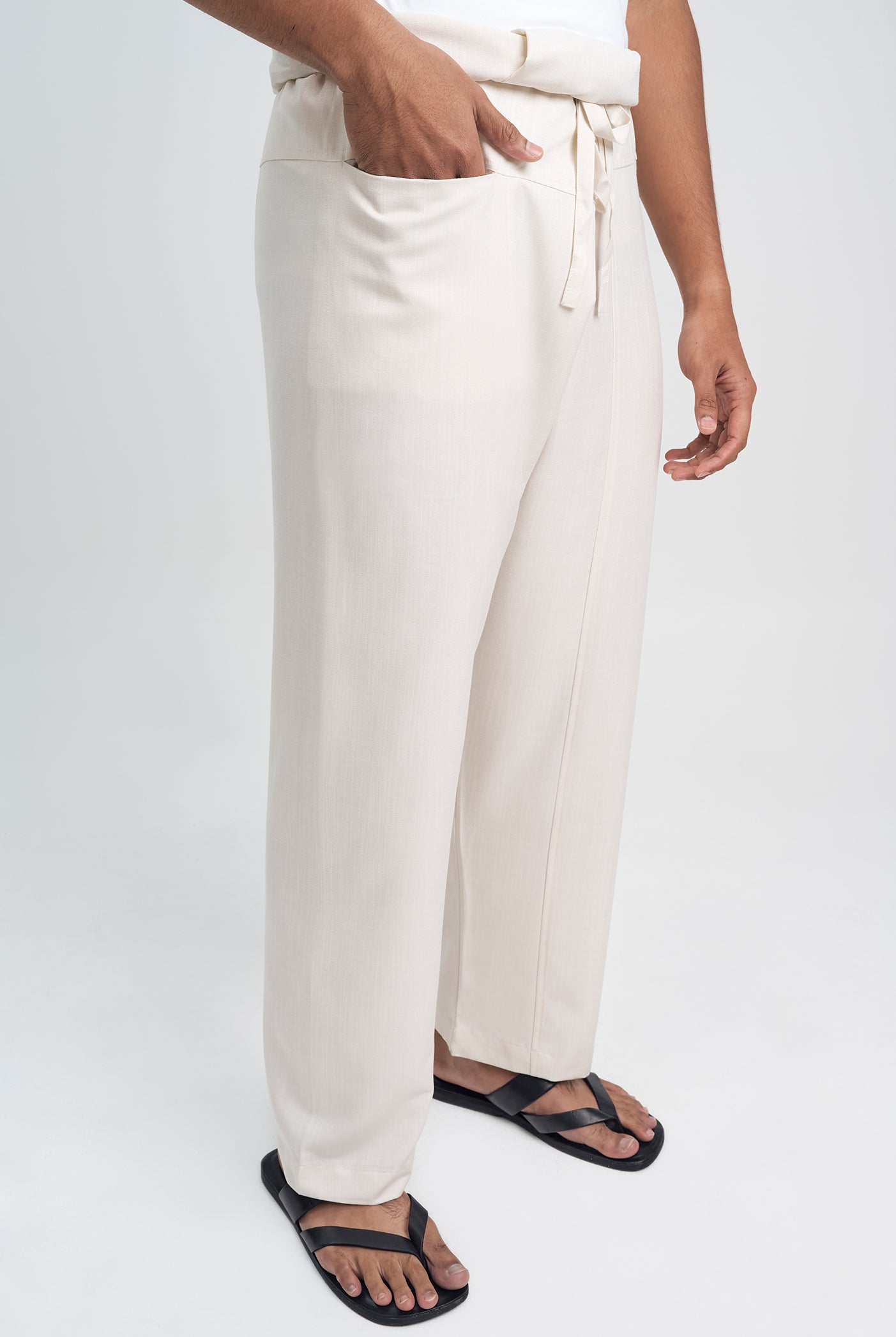 OG' Series Baju Melayu Teluk Belanga Klasik Seluar Ikat - Putih Gading