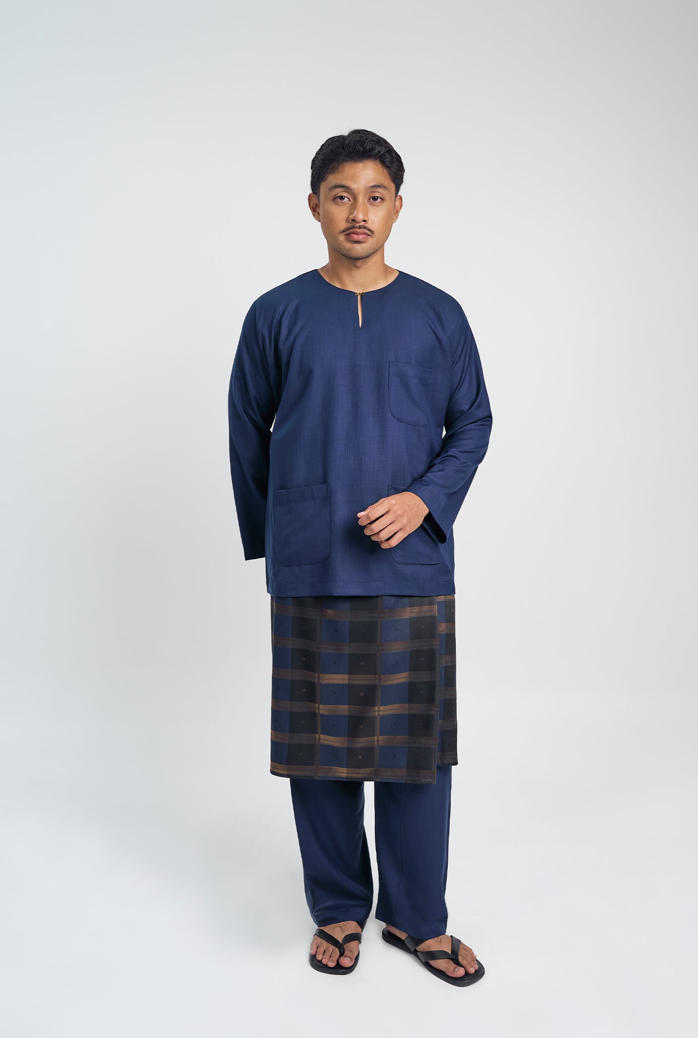 OG' Series Baju Melayu Teluk Belanga Klasik Seluar Ikat - Biru Gelap