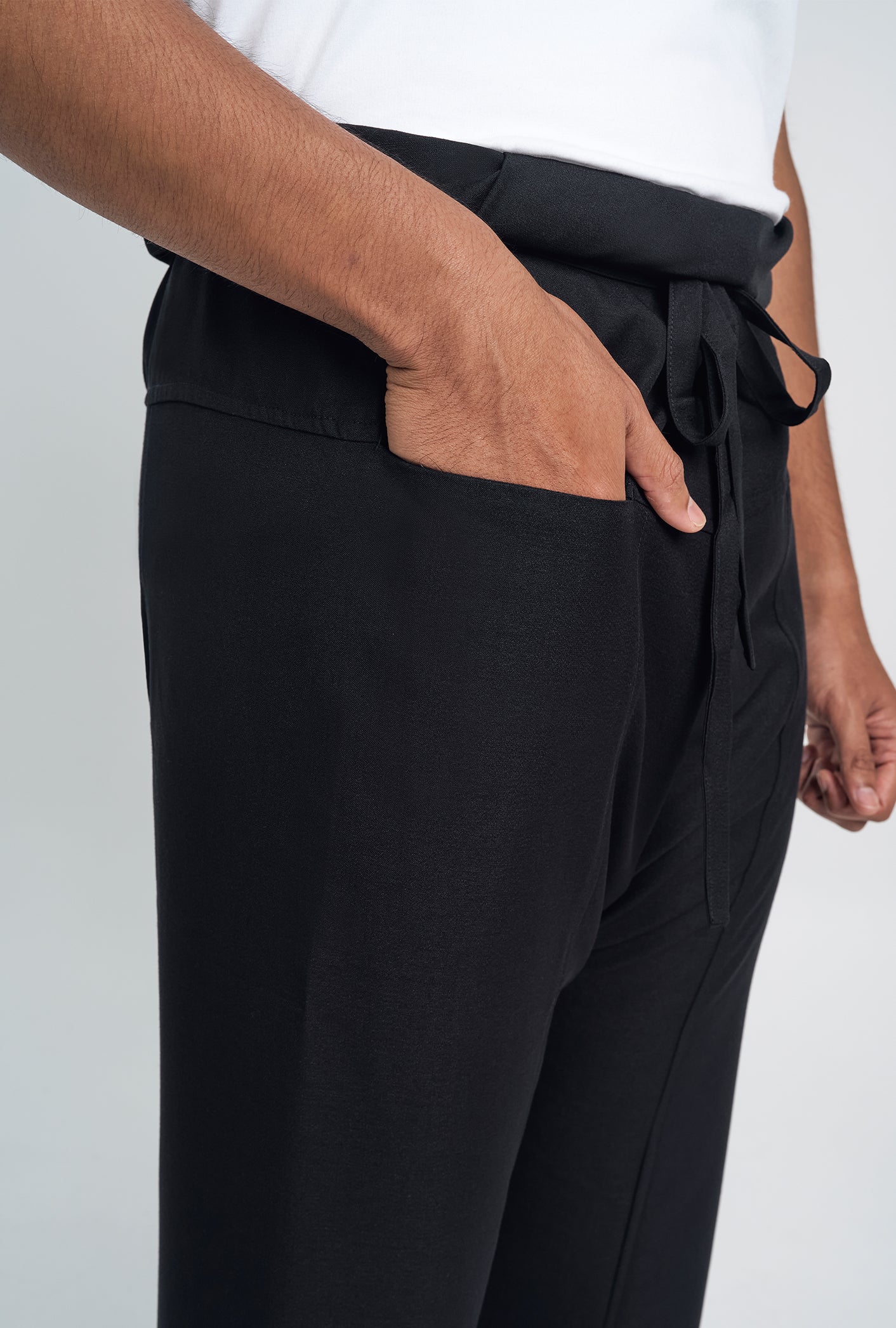 OG' Series Baju Melayu Teluk Belanga Klasik Seluar Ikat - Hitam Tundra