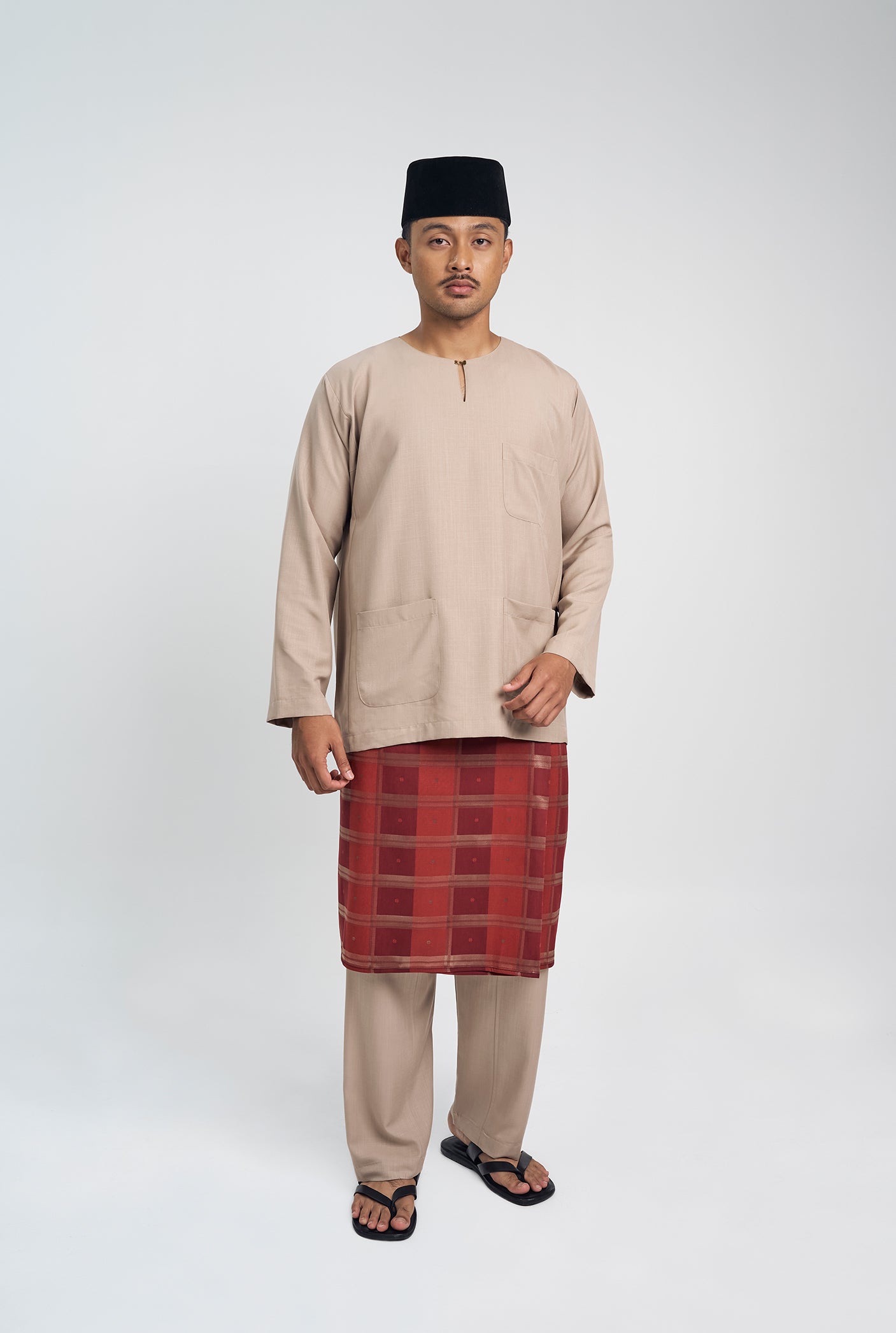 OG' Series Baju Melayu Teluk Belanga Klasik Seluar Ikat - Perang Abu