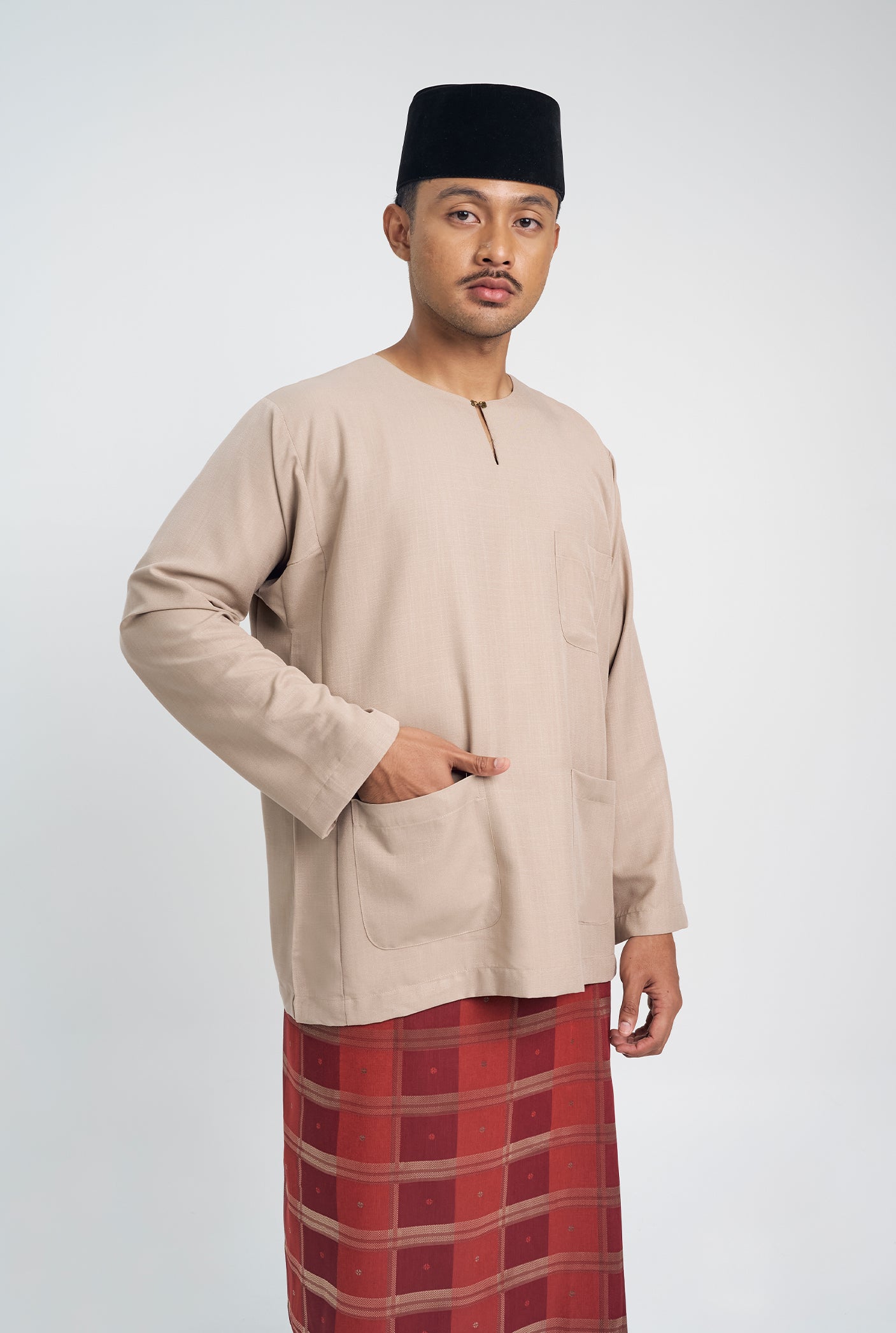 OG' Series Baju Melayu Teluk Belanga Klasik Seluar Ikat - Perang Abu