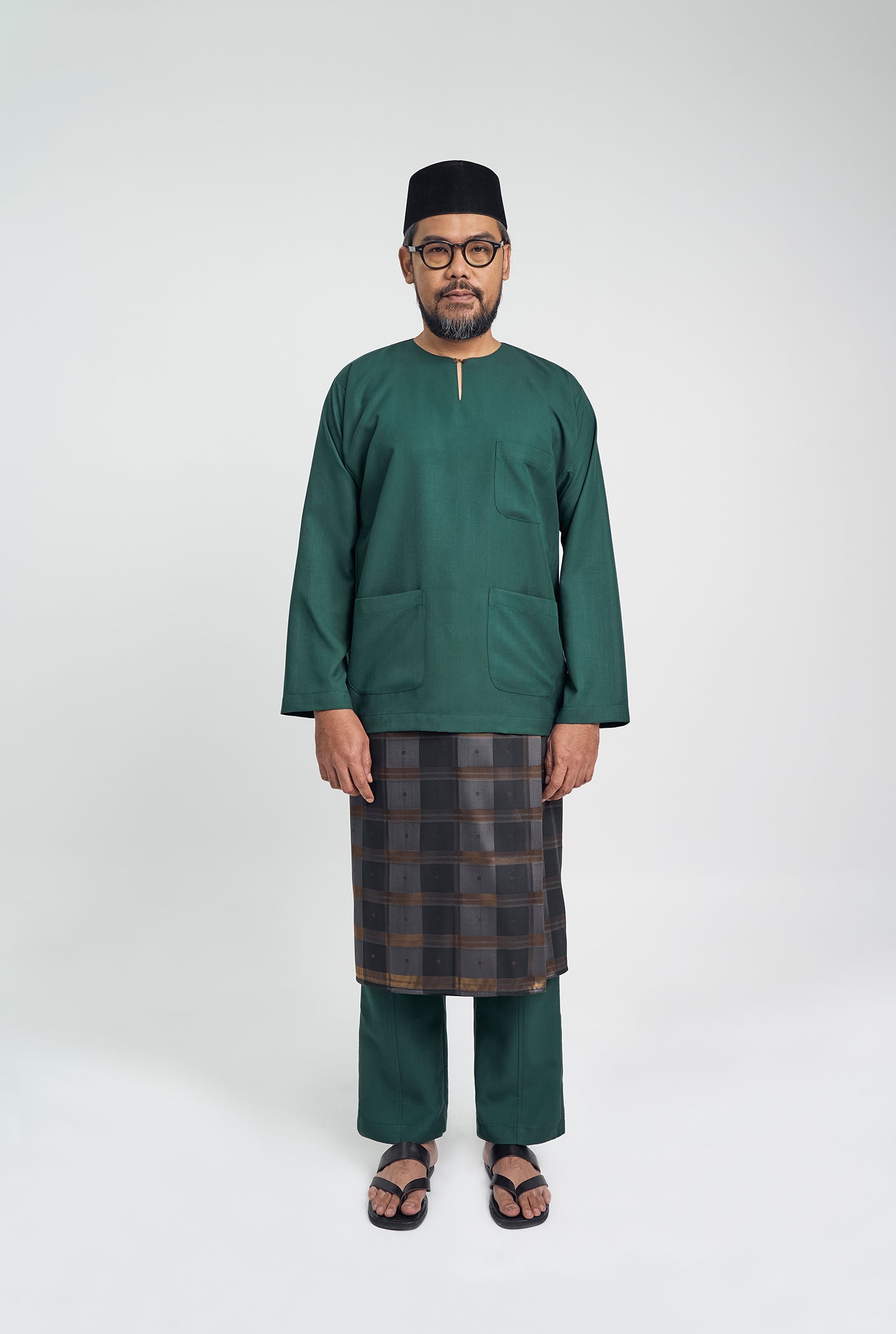 OG' Series Baju Melayu Teluk Belanga Klasik Seluar Moden - Hijau Zamrud