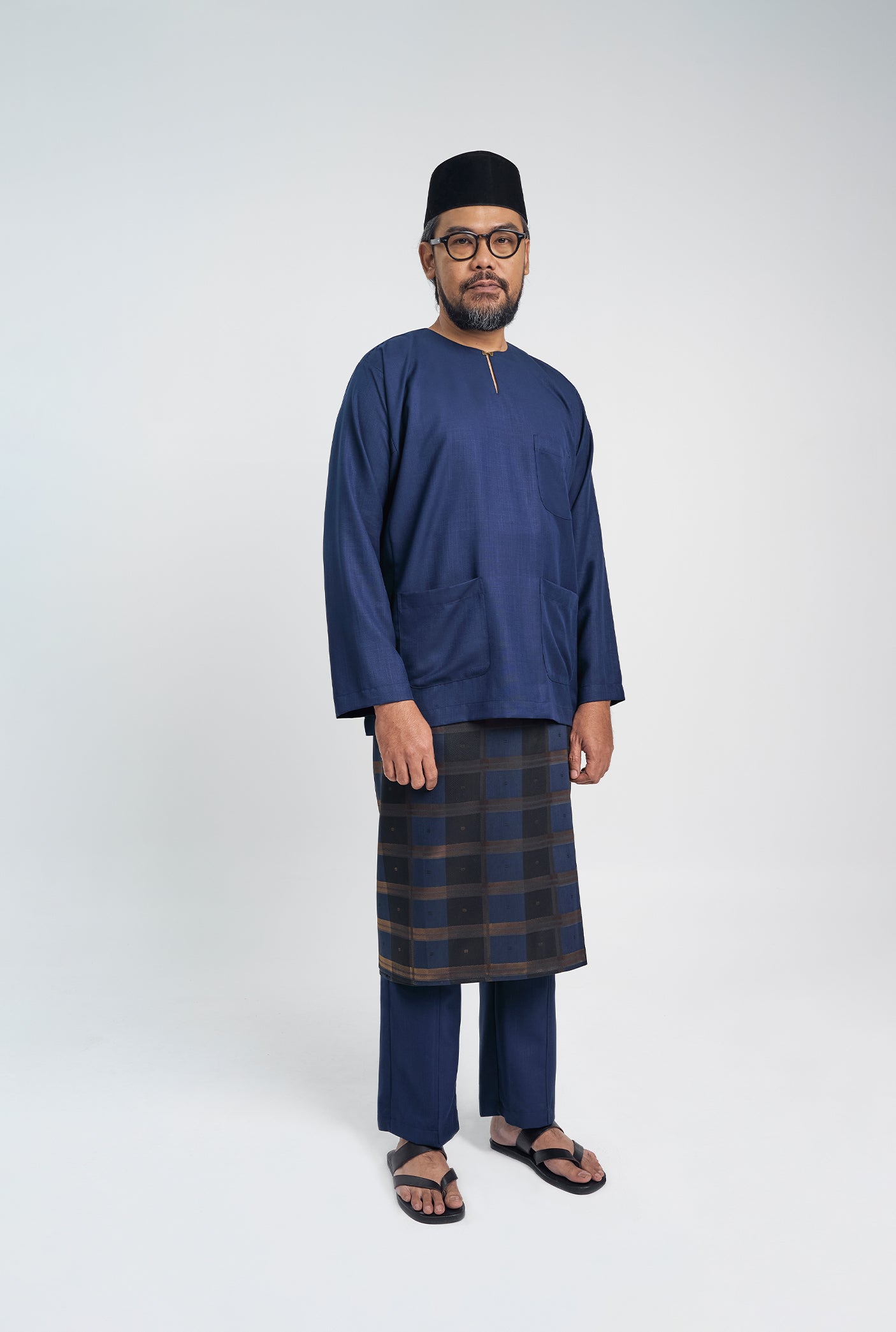OG' Series Baju Melayu Teluk Belanga Klasik Seluar Moden - Biru Gelap