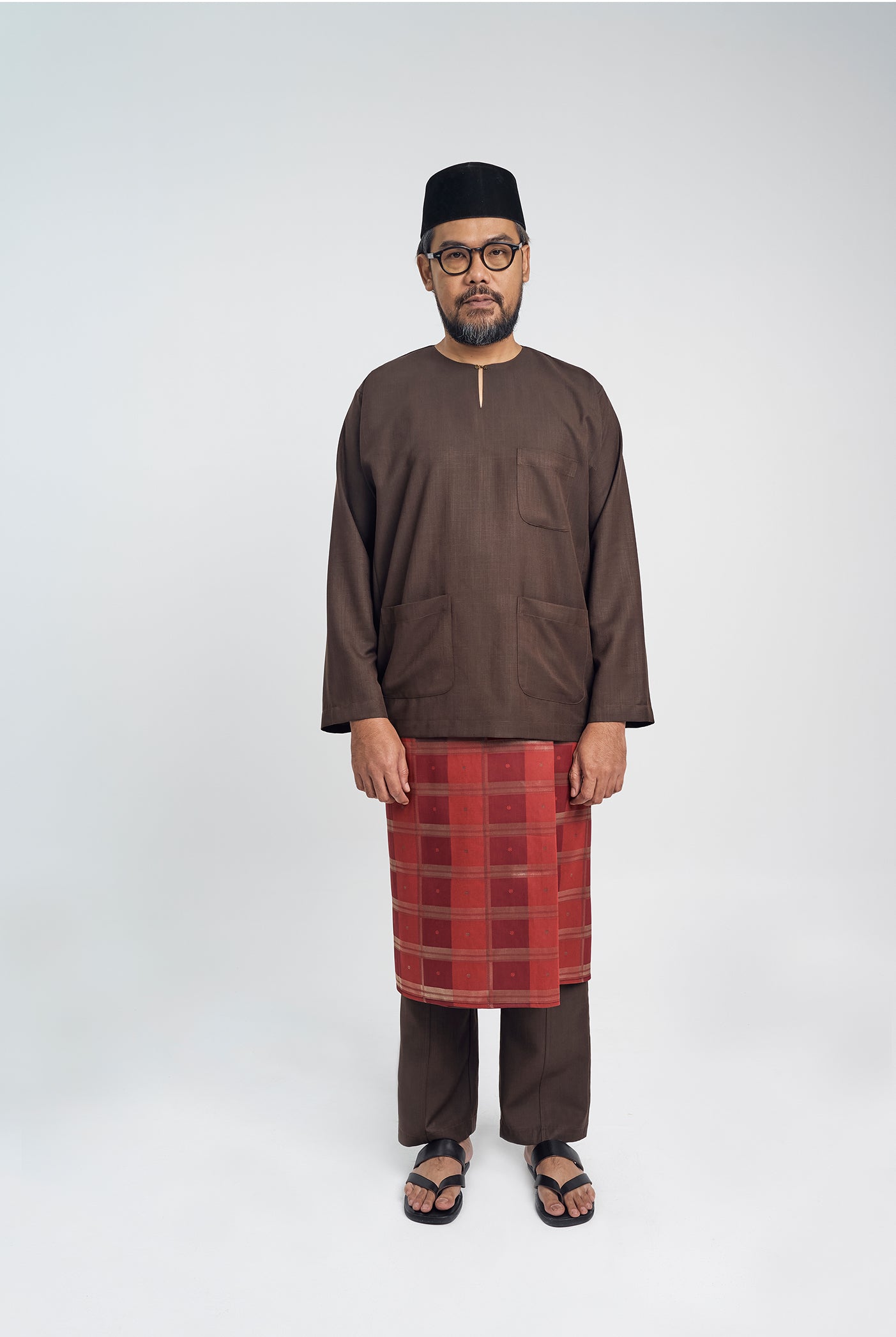 OG' Series Baju Melayu Teluk Belanga Klasik Seluar Moden - Perang Tua