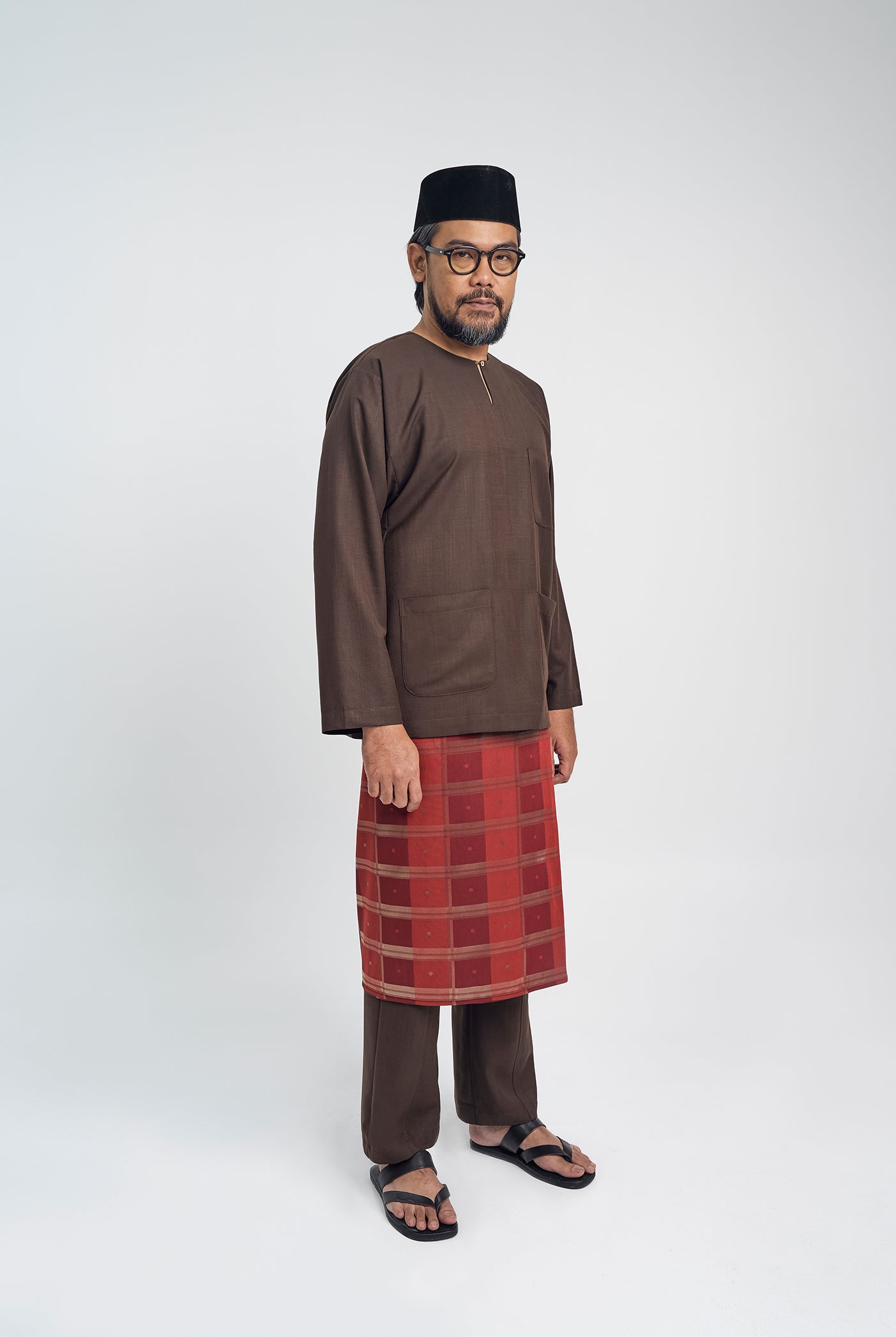 OG' Series Baju Melayu Teluk Belanga Klasik Seluar Moden - Perang Tua