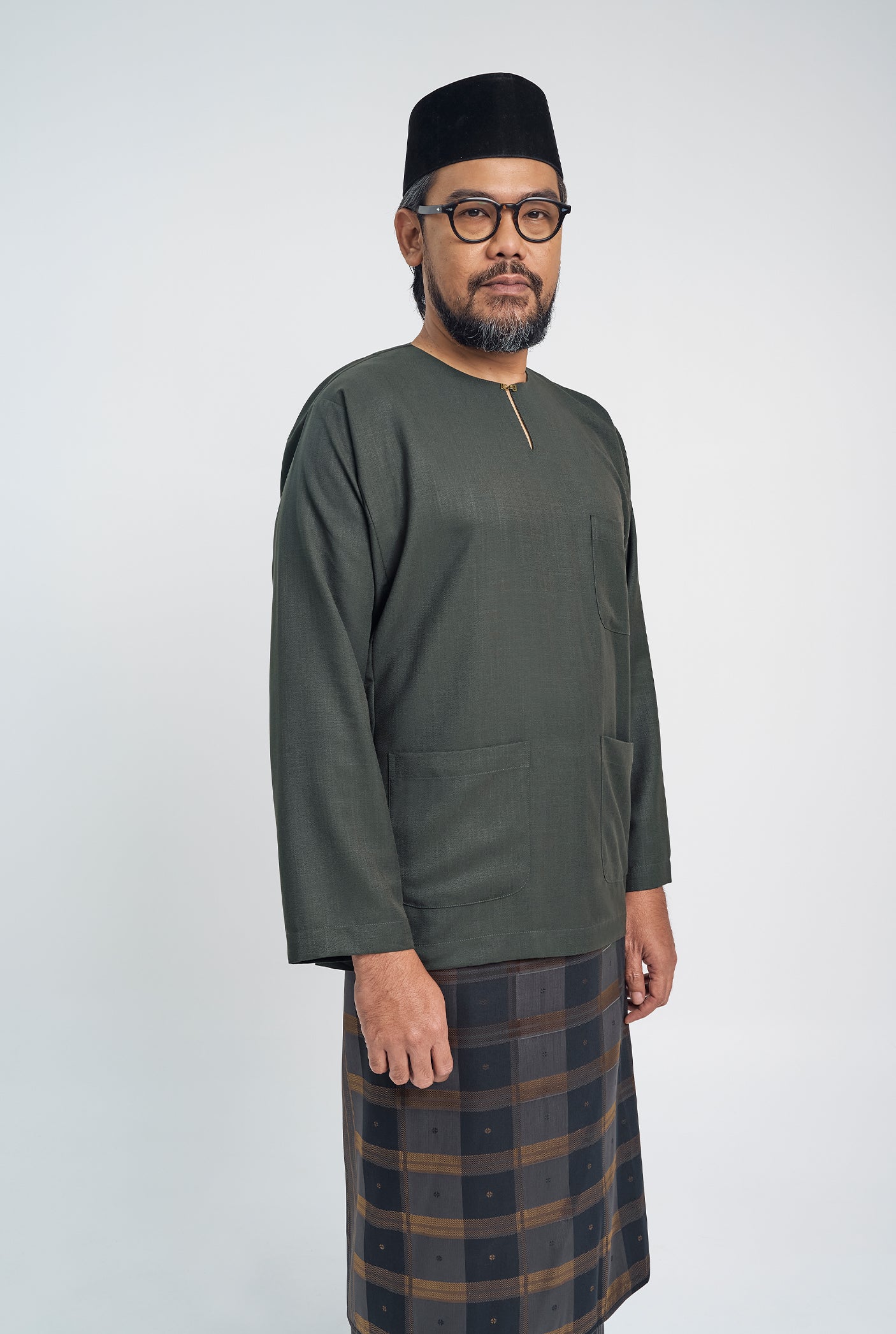 OG' Series Baju Melayu Teluk Belanga Klasik Seluar Moden - Hijau Arang